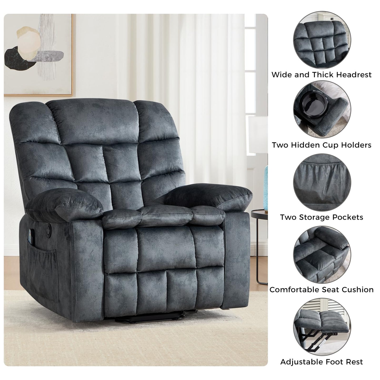 IOMOR Large Power Lift Recliner with Massage and Heat for Elderly, Heavy Duty & Safety Motion Reclining Mechanism, Ergonomic Electric Wider Chair with USB Port, 2 Hidden Cup Holders (1, Brown)