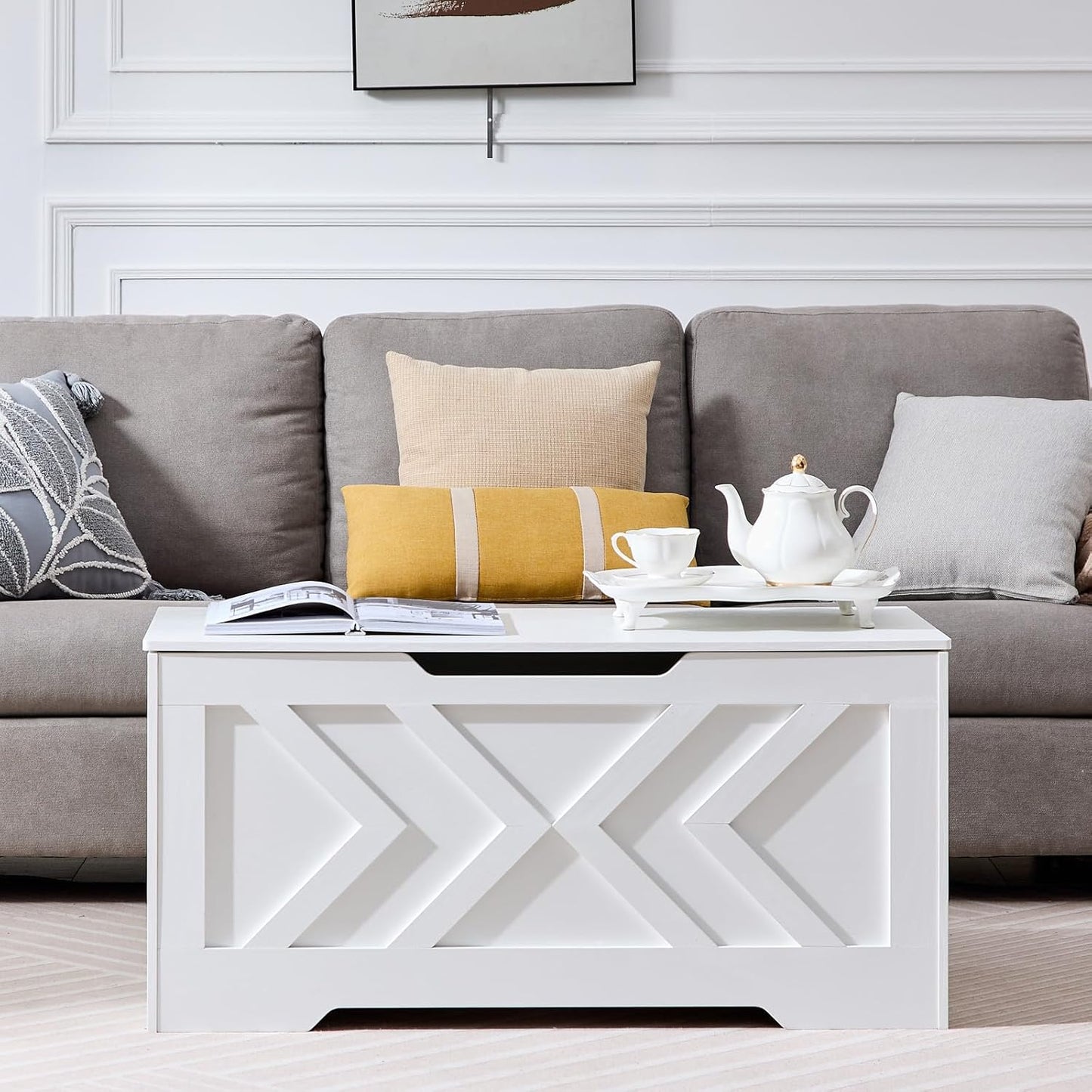 39.4” Storage Bench, Extra Large Entryway Bench with Storage,Storage Chest with 2 Safety Hinges,Blanket Storage,Shoe Storage Chest for Bedroom,Living Room,Easy Assembly. (White)