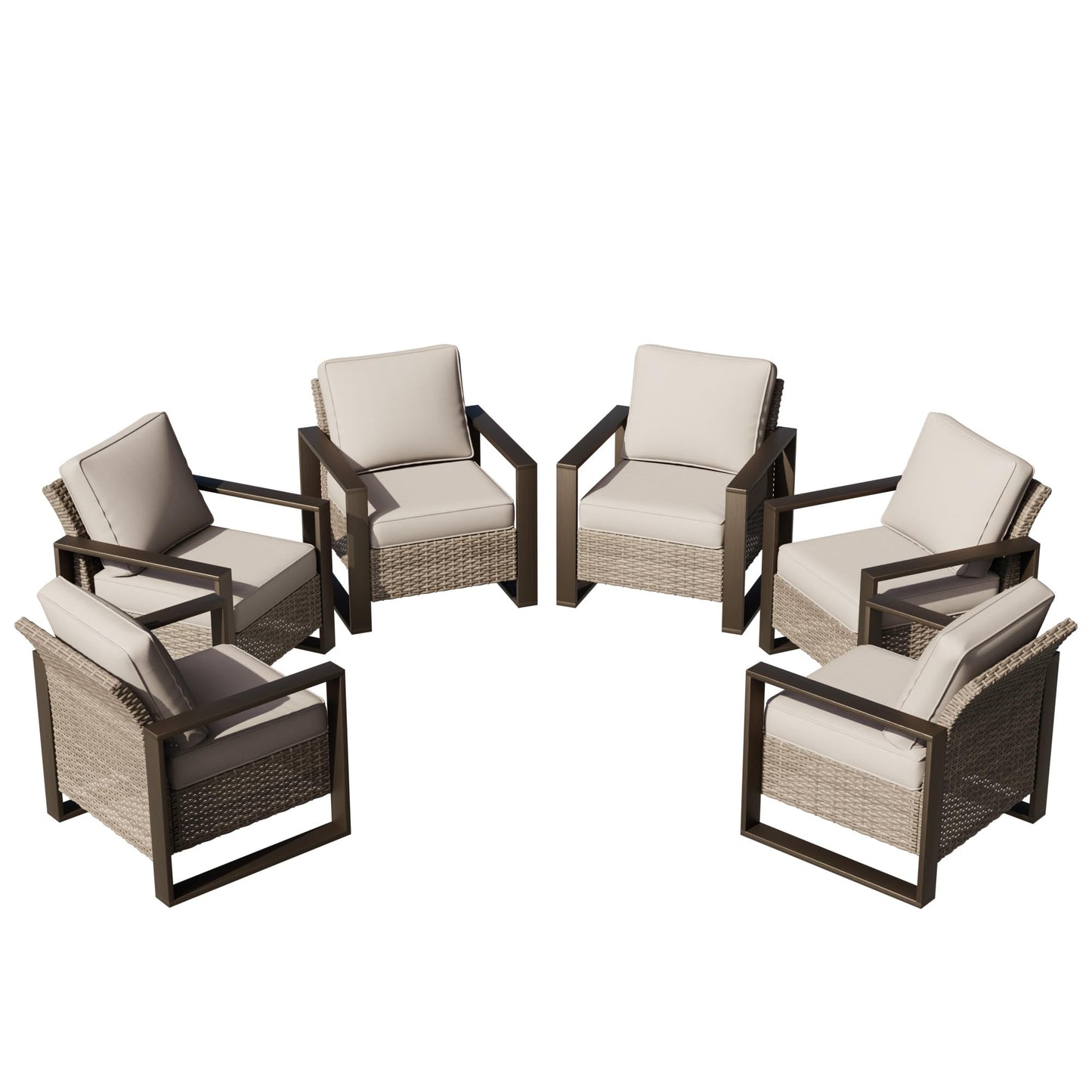 Joyside Outdoor Patio Swivel Rocker Chairs, 3 Pieces Wicker Furniture Set, 2 Swivel Rocking Chairs and 1 Table, Metal Wide Armrest, Thick Cushions and Deep Seating for Garden, Backyard, Porch, Deck