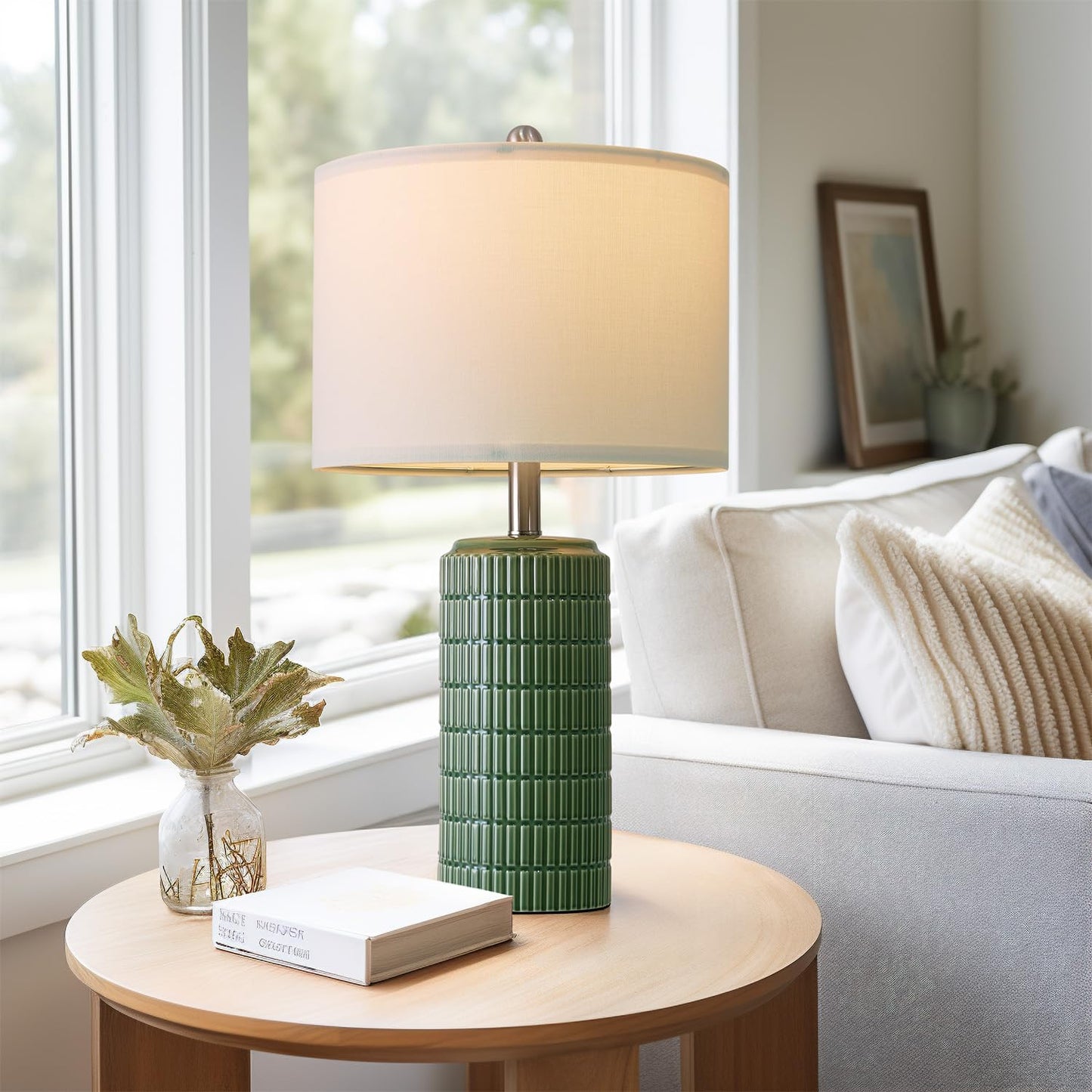 PoKat 20.75" Small Modern Ceramic Table Lamps Set of 2 for Bedroom, White Bedside Lamps for Night Stands, Farmhouse Desk Decor Gift Nightstand Table Lamps for Living Room End Table Beige
