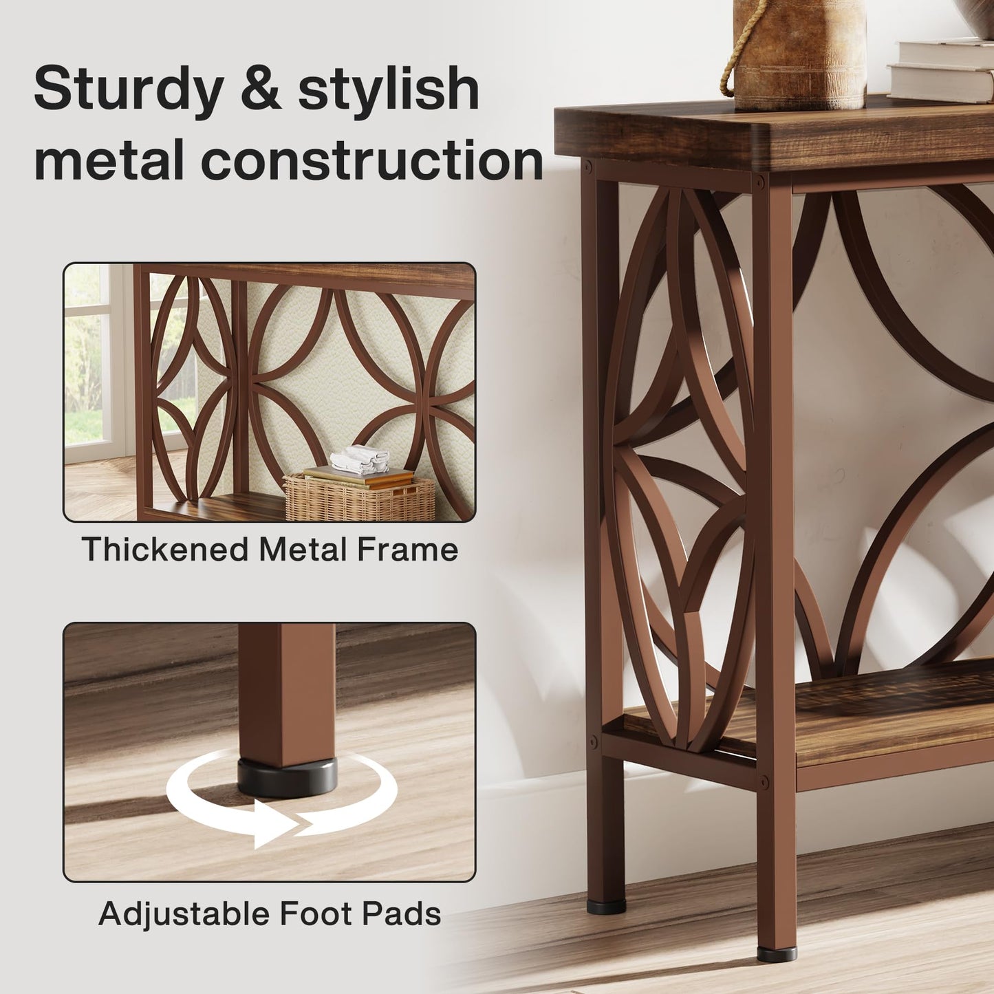Tribesigns 70.9-Inch Narrow Sofa Table, Industrial Long Sofa Table Behind Couch, Entry Console Table with Storage for Entryway, Living Room, Foyer, Unique Design, Rustic Brown
