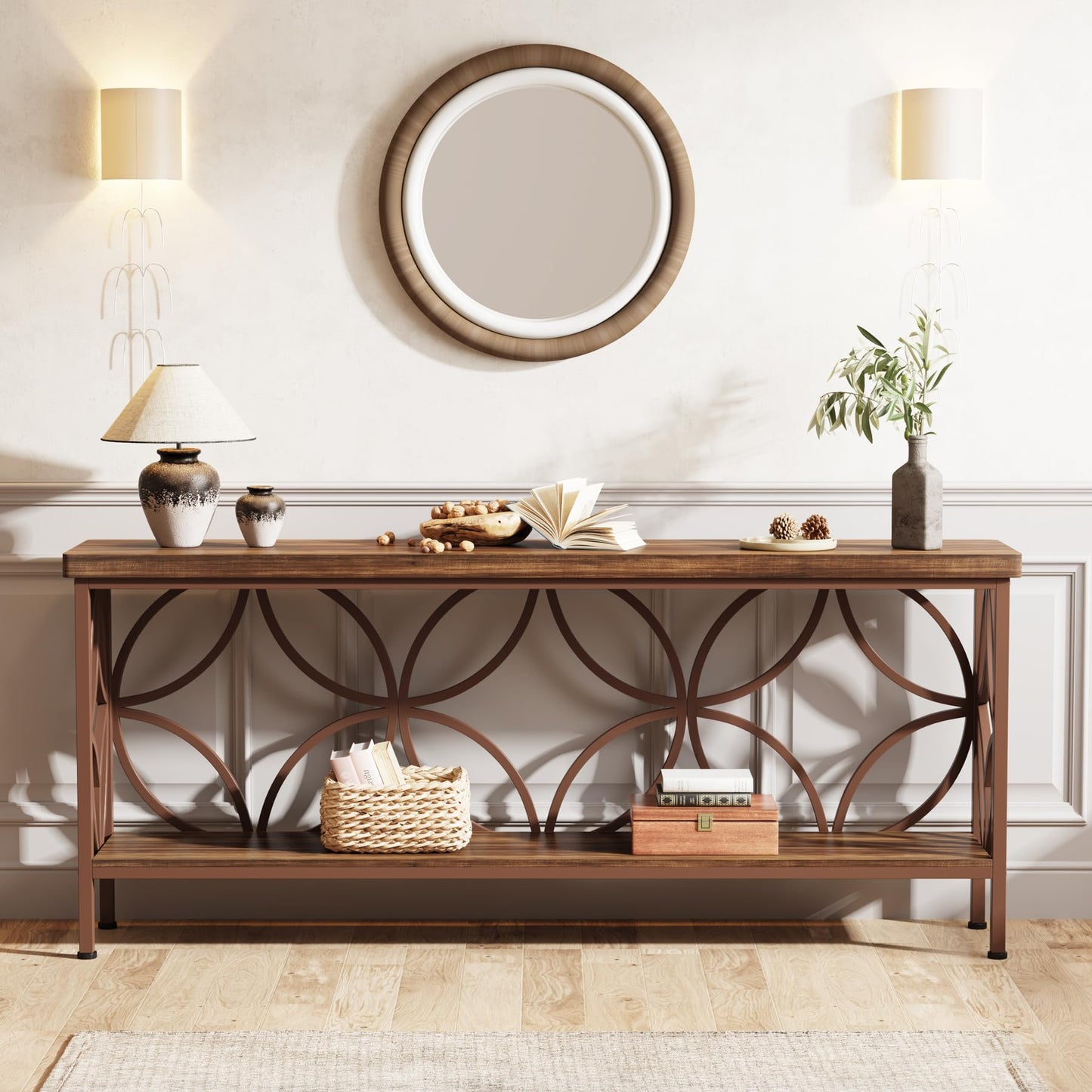 Tribesigns 70.9-Inch Narrow Sofa Table, Industrial Long Sofa Table Behind Couch, Entry Console Table with Storage for Entryway, Living Room, Foyer, Unique Design, Rustic Brown