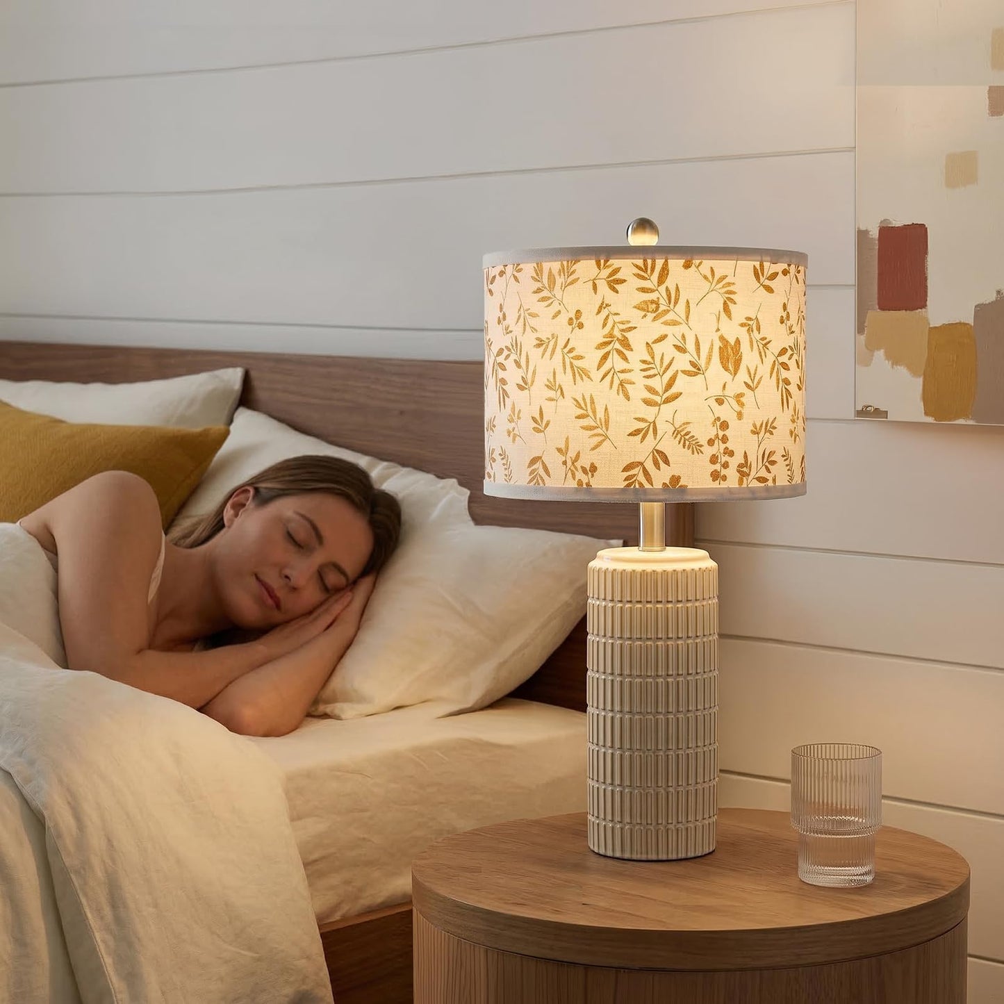 PoKat 23" Modern Ceramic Table Lamp Set of 2 for Living Room White Desk Lamps for Bedroom Farmhouse Bedside Nightstand Lamp House Warming Gifts New Home Decor End Table Lamps Gifts for Women Mom Beige