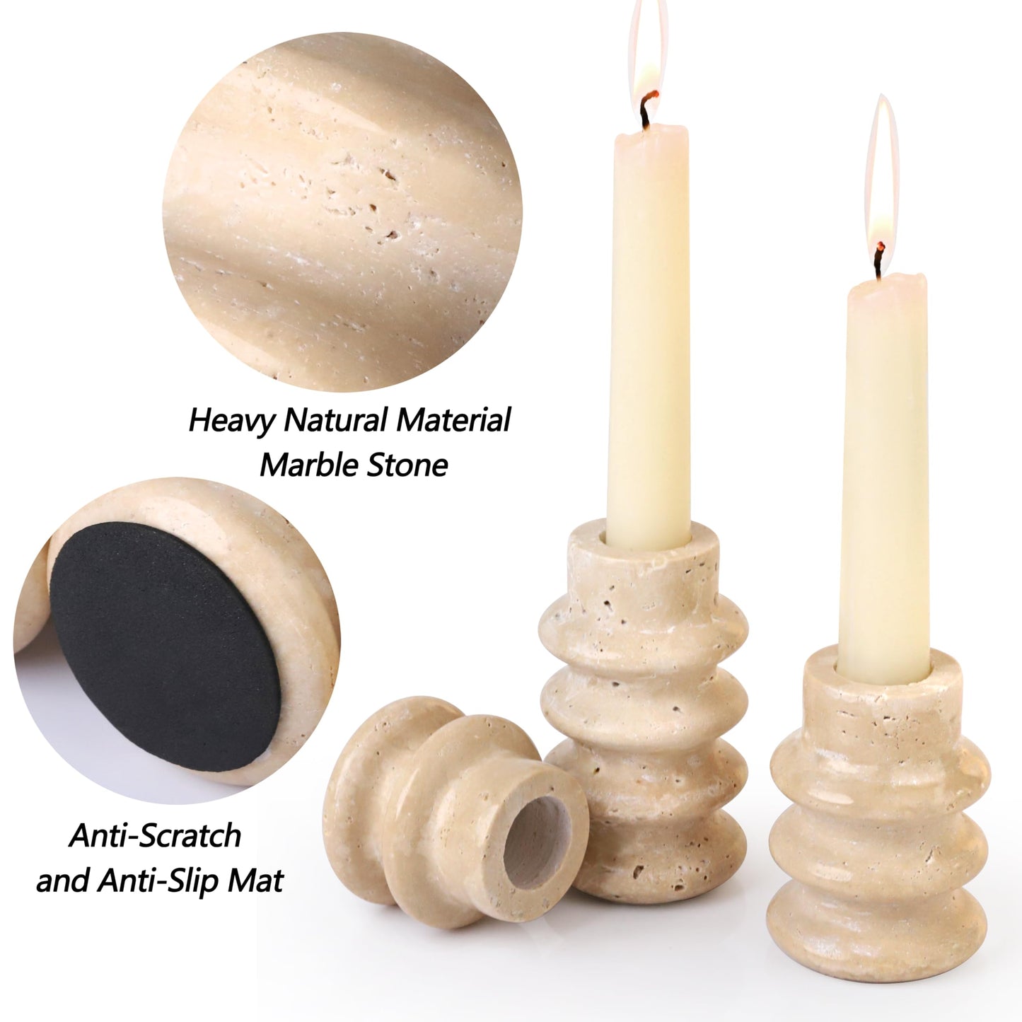 Vixdonos Marble Candle Holder Set of 2 Taper Candle Candlestick Mantle Candle Stand for Home Decor,Wedding,Party and Table Centerpieces(Brown)