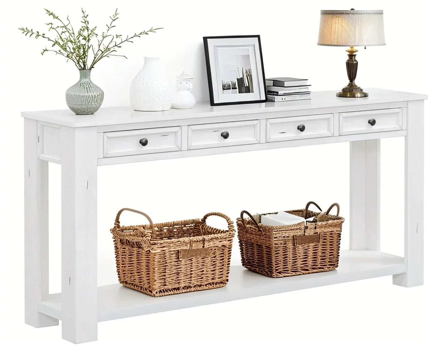 LKTART 63" Solid Wood Console Table Sofa Table with Storage Drawers and Bottom Shelf,Farmhouse Entryway Table for Hallway Foyer,Living Room,Easy Assembled (63" Espresso)