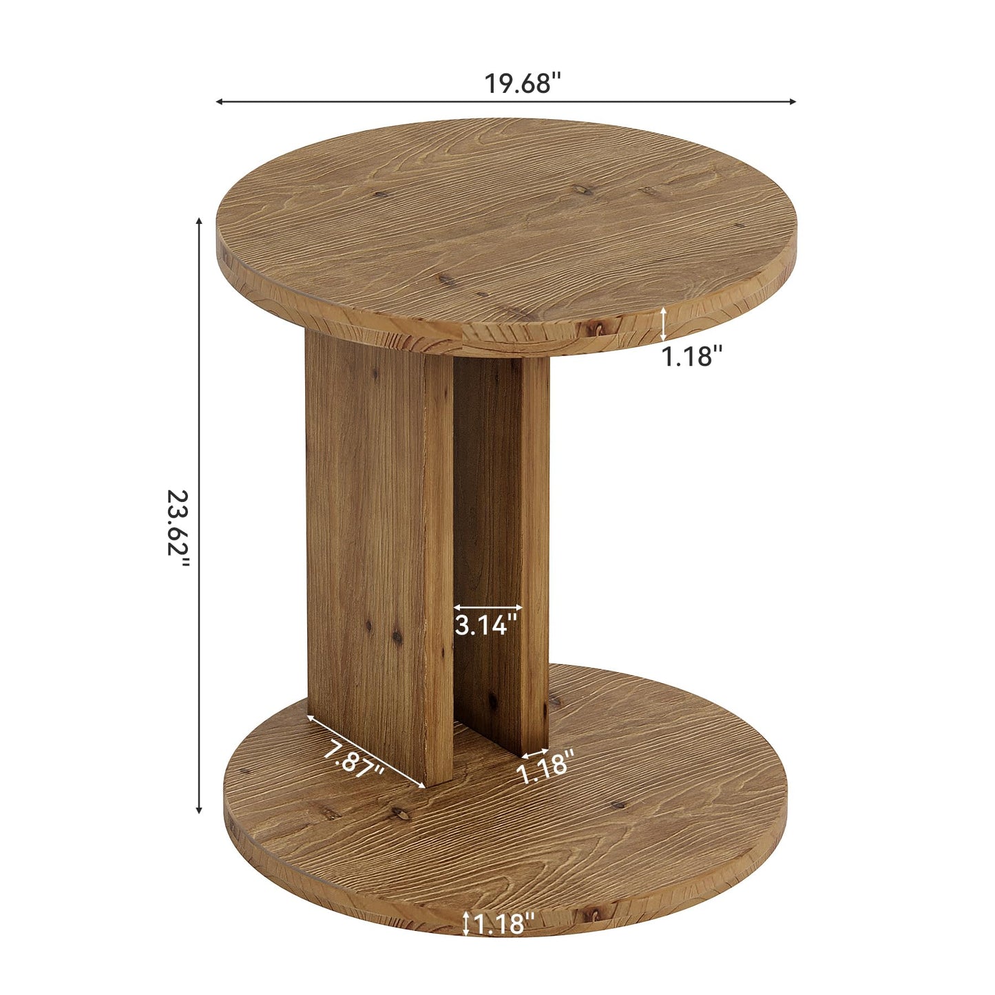 Solid Wood End Table, C-Shaped Round Side Table for Sofa and Bedside, Farmhouse Accent Furniture for Living Room, Bedroom, Easy Assembly (1, Brown)