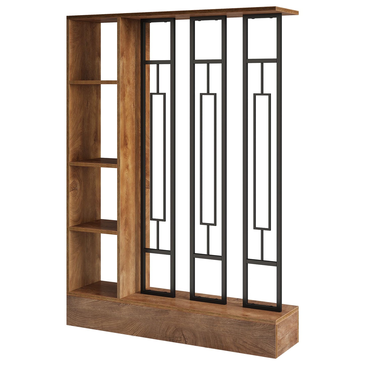 Tribesigns Wall Room Divider with Display Shelves, 70.9" Modern Freestanding Room Divider Screen with Sturdy Base, Wall Partition for Home & Office (Brown & Black, 47.2" W x 11.8" D x 70.9" H)