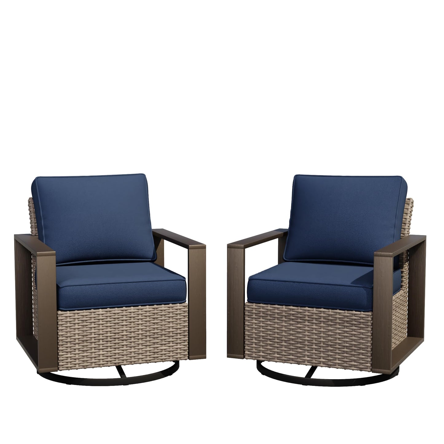 Joyside Outdoor Patio Swivel Rocker Chairs, 3 Pieces Wicker Furniture Set, 2 Swivel Rocking Chairs and 1 Table, Metal Wide Armrest, Thick Cushions and Deep Seating for Garden, Backyard, Porch, Deck