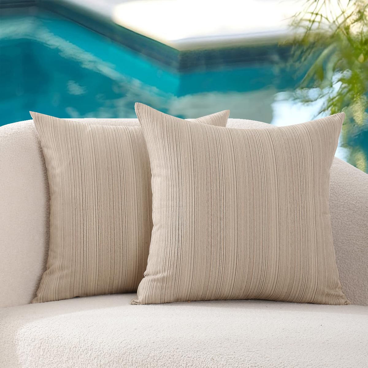 VAKADO Outdoor Waterproof Throw Pillow Covers 18x18 Set of 2 Decorative Outside Patio Furniture Cushion Cases Decor for Garden Bench Porch Couch Tent Chair Stripe Blue