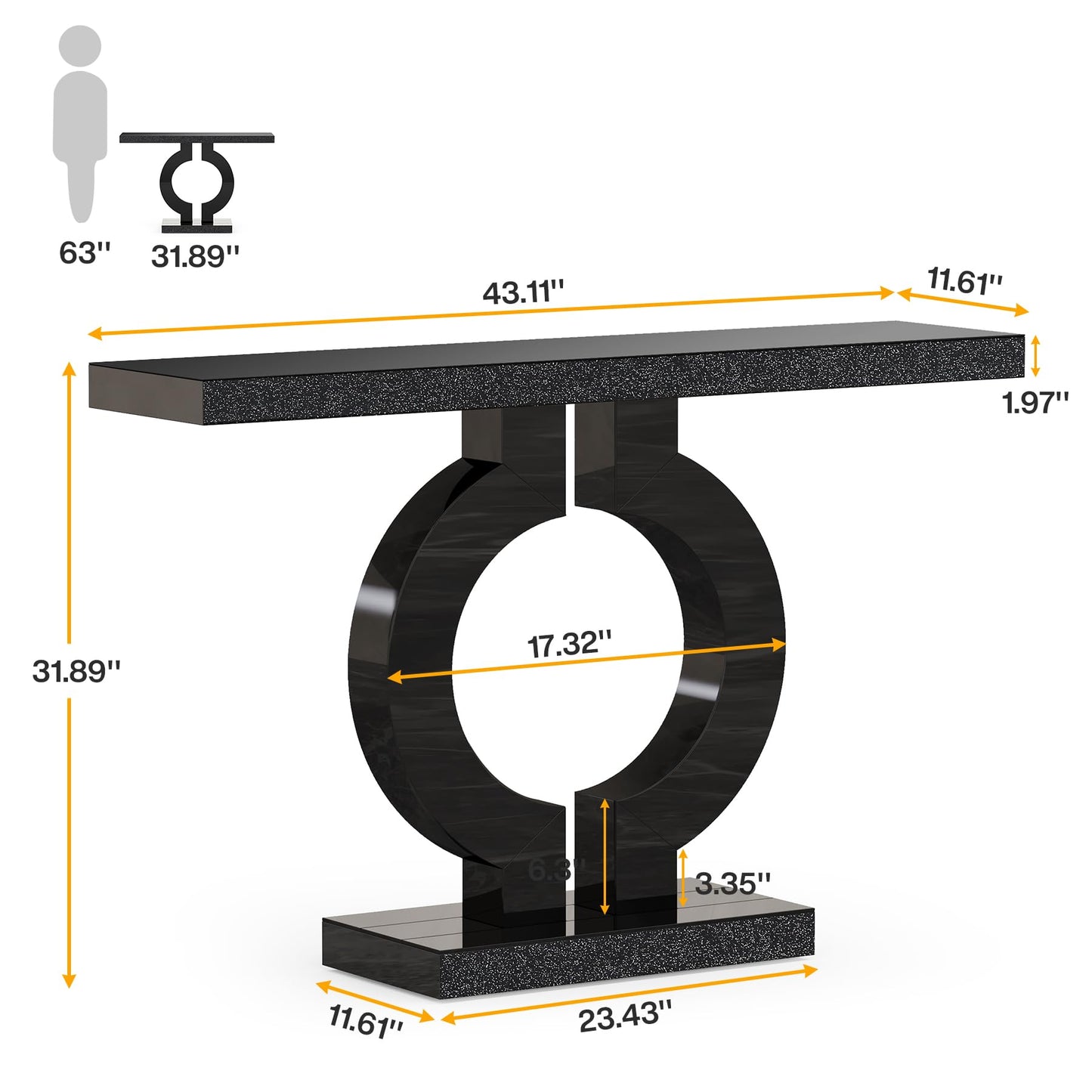 Tribesigns Modern Mirrored Console Table, Glass Sofa Table with Mirror Finish, 43-Inch Entryway Table with O-Shaped Base, Rectangular Accent Foyer Table for Living Room Hallway Entrance (Black)