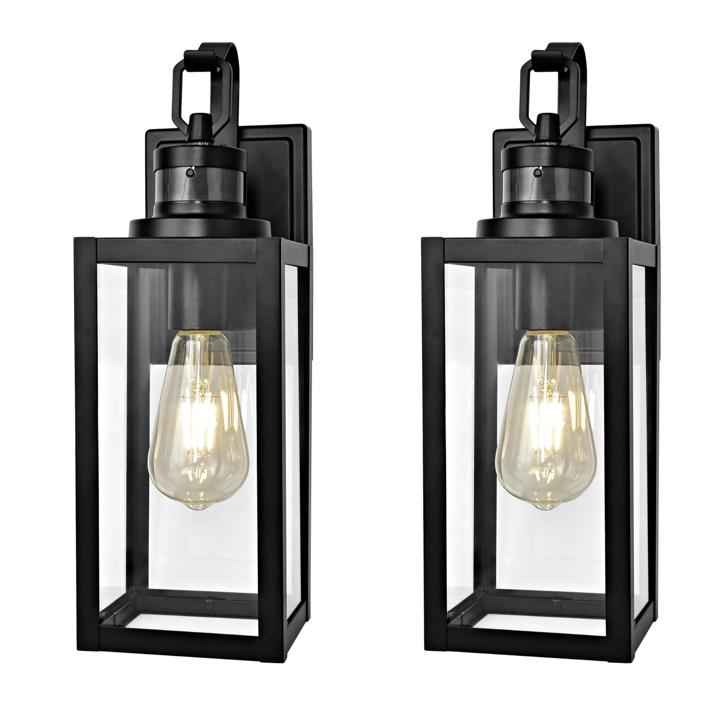 18 Inch Dusk to Dawn Outdoor Wall Light Fixtures, Large Exterior Waterproof Light Fixtures, Black Modern Porch Lights with E26 Sockets & Glass Shades, Wall Sconces for Patio, Garage, Front Door