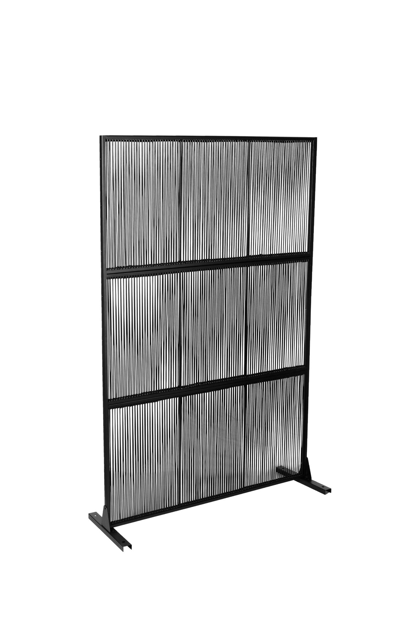 Metal Privacy Screen with Stand, 74" H×47" W Outdoor Privacy Screen for Deck Patio Lawn Garden (Black-Summer)
