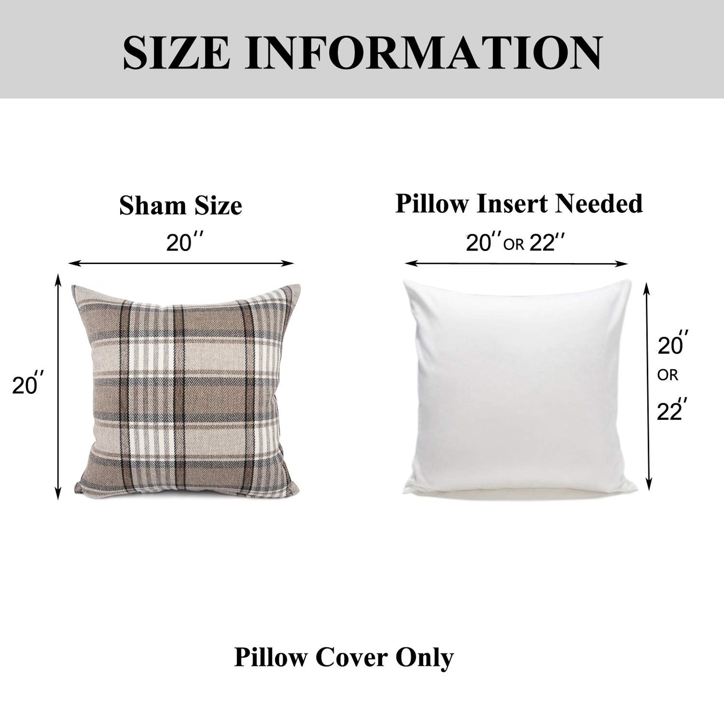 YOUR SMILE Retro Farmhouse Outdoor Buffalo Tartan Chequer Plaid Cotton Linen Decorative Throw Pillow Case Cushion Cover Pillowcase for Sofa 18 x 18 Inch, Set of 2, Khaki/Stripe