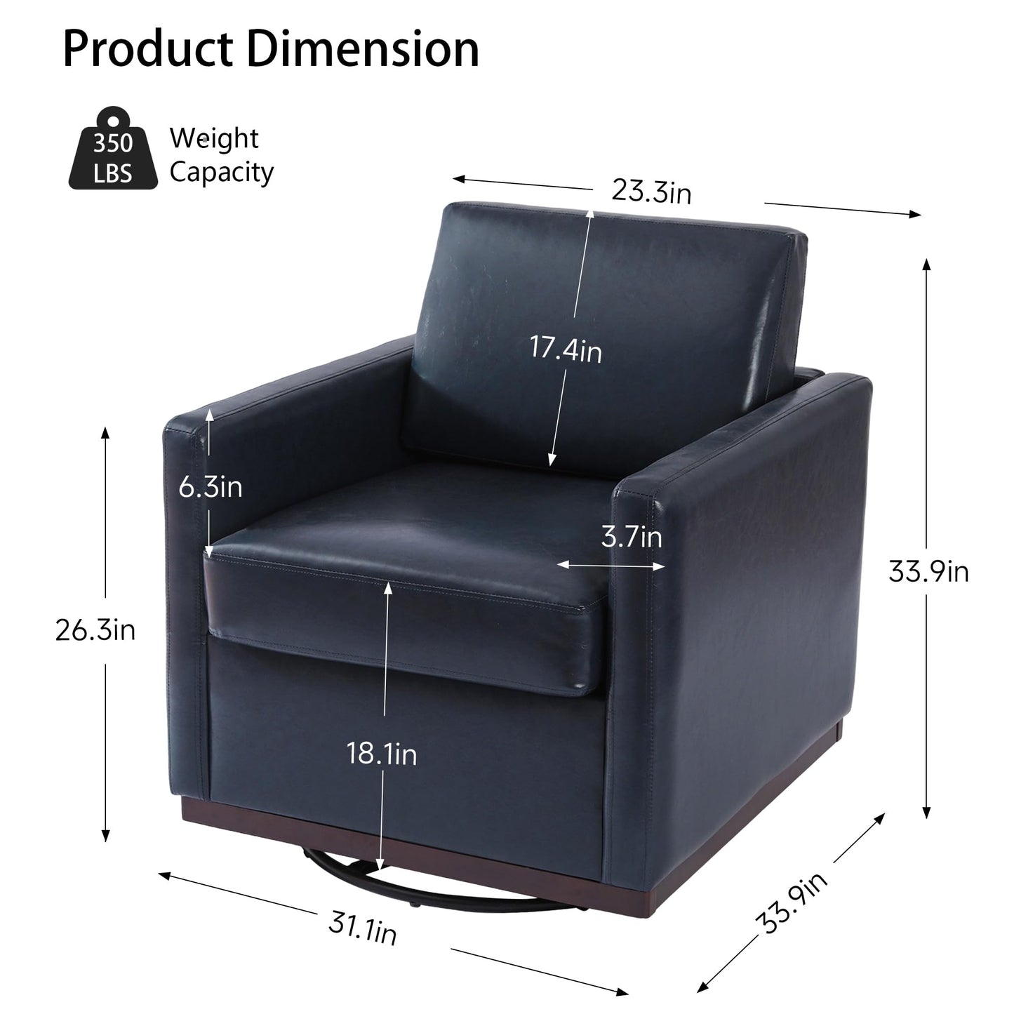 Swivel Accent Chairs Set of 2, 360° Swivel Upholstered Faux Leather Club Armchairs for Living Room, Comfy Single Sofa Reading Chair with Deep Seat, Metal Swivel Base, Coffee