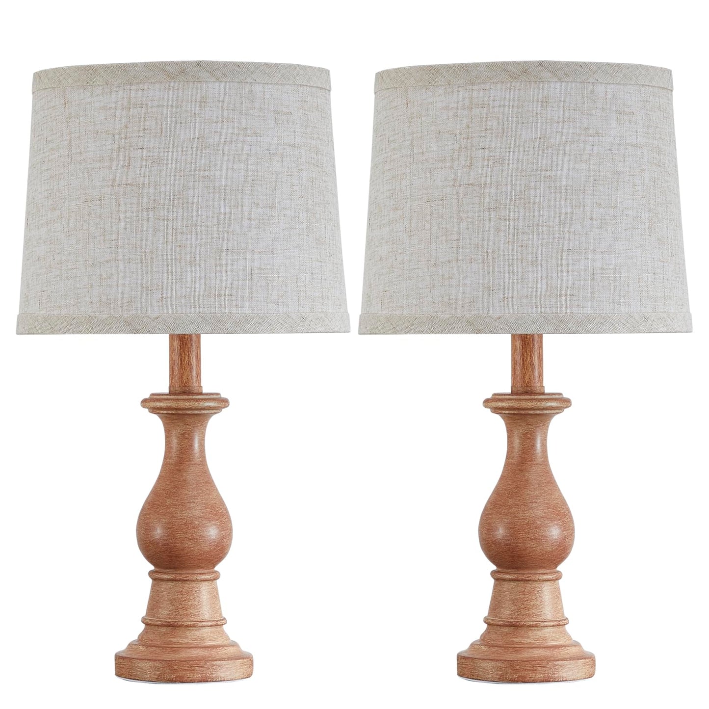 Vintage Table Lamp for Living Room Bedroom, 18.5" Farmhouse Bedside Lamps Nightstand Lamp Set of 2, Table Lamps with Oatmeal Linen Lamp Shades, 2 LED Bulbs Included