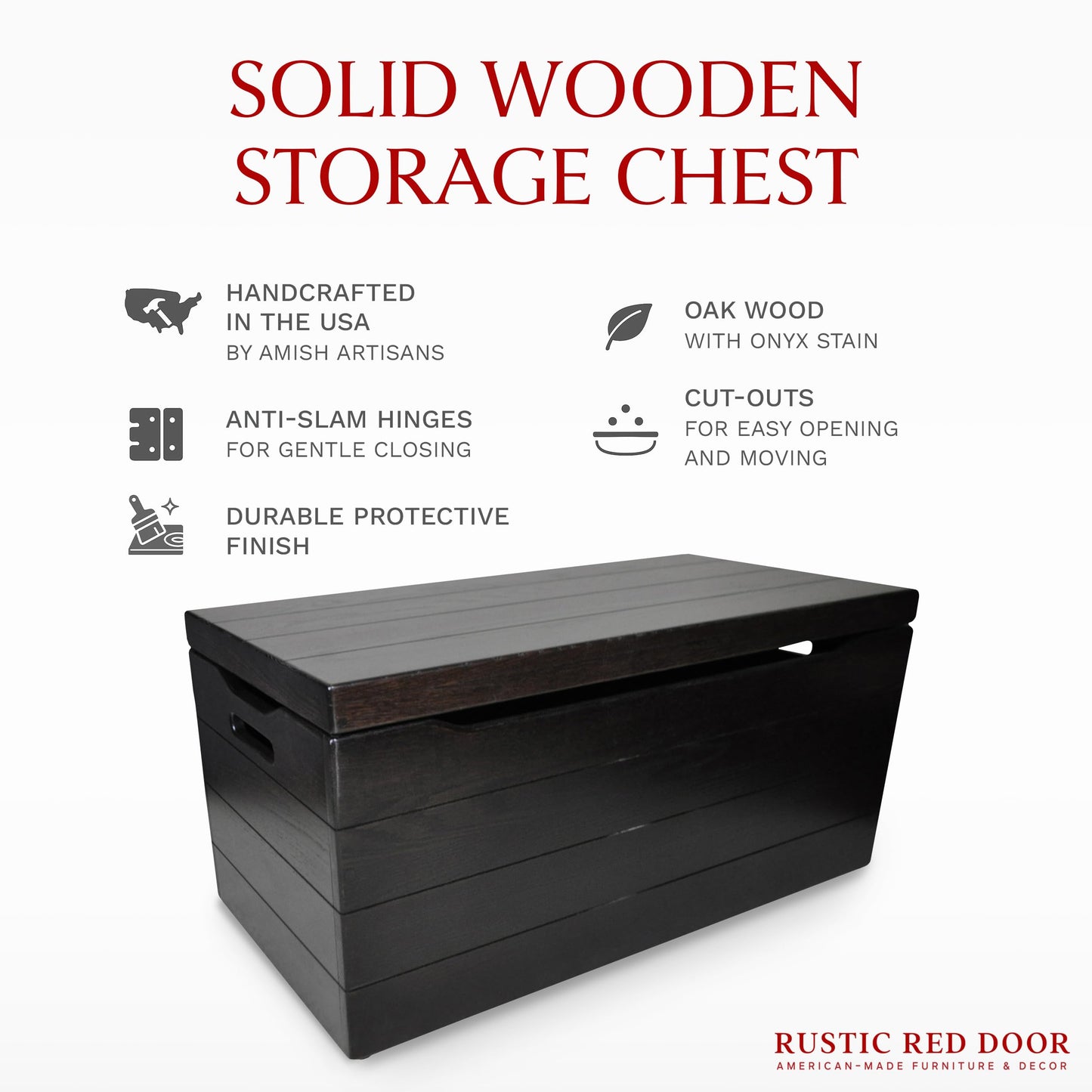Wooden Storage Chest Trunk Box with Lid and Handles. Handmade, Rustic, Oak Wood, Cherry Stain, 30"