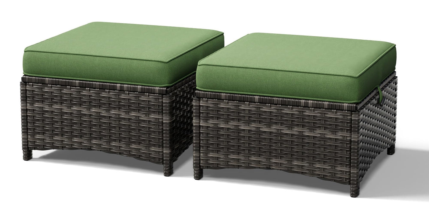 Joyside Outdoor Ottoman Set of 2, Patio Large Ottoman Foot Rest with Thickened Cushions, Outdoor Wicker Foot Stool for Porch, Deck Use