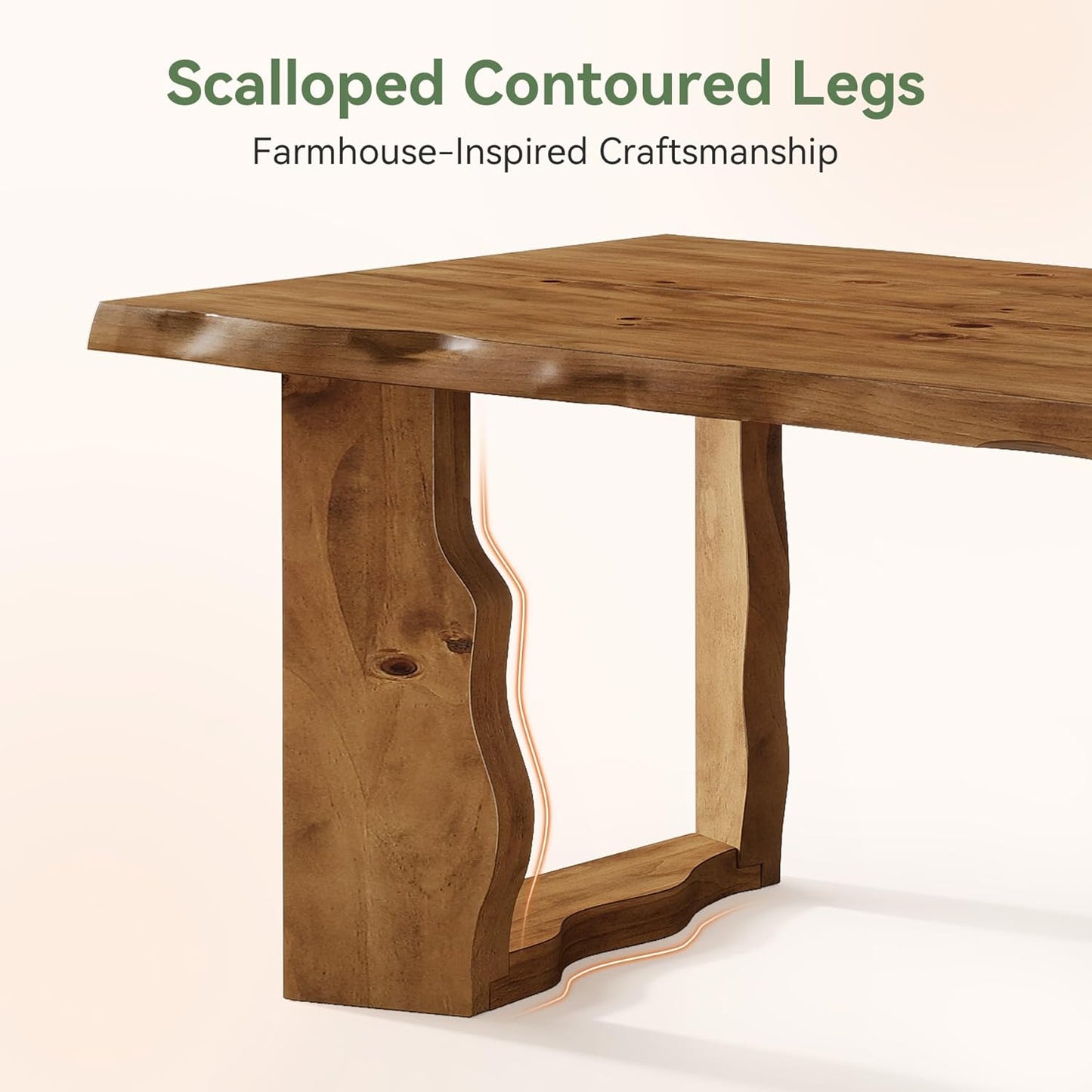 63" Live Edge Solid Wood Dining Table, Modern Rustic Kitchen Table with Sculptural Legs, 6-Person Rectangular Dinner Table for Dining Room, Kitchen,Natural Walnut Finish