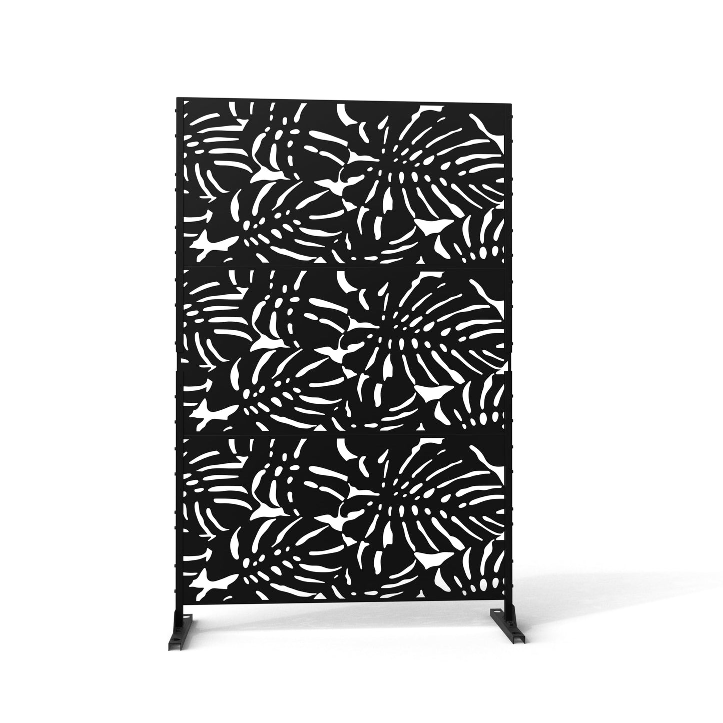 Metal Privacy Screen with Stand, 74" H×47" W Outdoor Privacy Screen for Deck Patio Lawn Garden (Black-Summer)