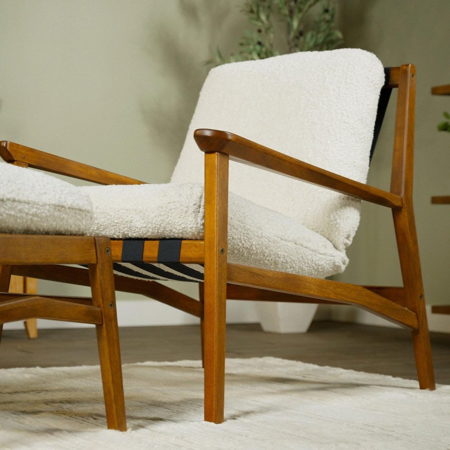 Grain Wood Furniture Solid Wood Mid Century Lounge Chair with Stone Gray Cushions