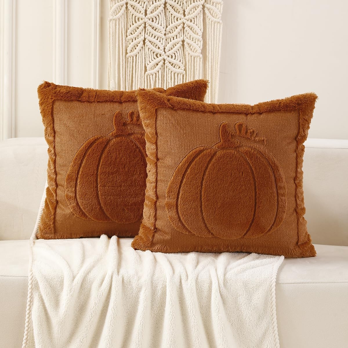 VAKADO Fall Thanksgiving Throw Pillow Covers 18x18 Set of 2 Outdoor Decoration Pumpkin Couch Orange Decorative Home Decor for Bed Sofa Bedroom Office