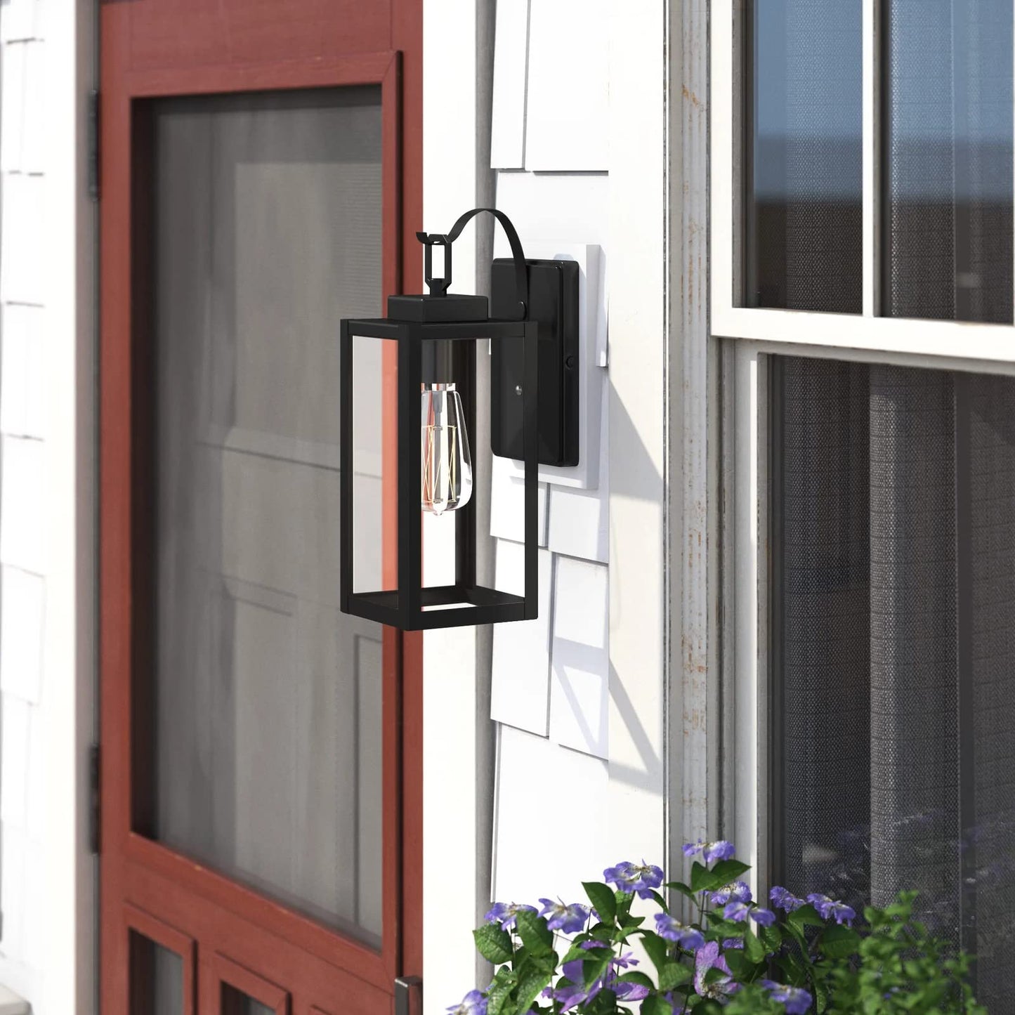 18 Inch Dusk to Dawn Outdoor Wall Light Fixtures, Large Exterior Waterproof Light Fixtures, Black Modern Porch Lights with E26 Sockets & Glass Shades, Wall Sconces for Patio, Garage, Front Door