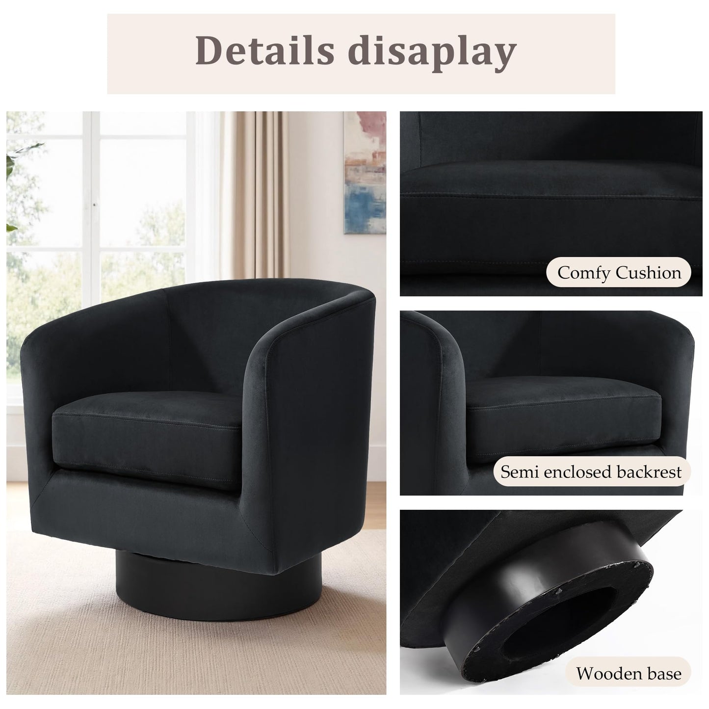 Swivel Barrel Accent Chairs Set of 2, Modern 360° Swivel Round Barrel Chair with Curve Back, Upholstered Velvet Fabric Armchair Single Sofa Club Chair for Living Room, Bedroom, Coffee