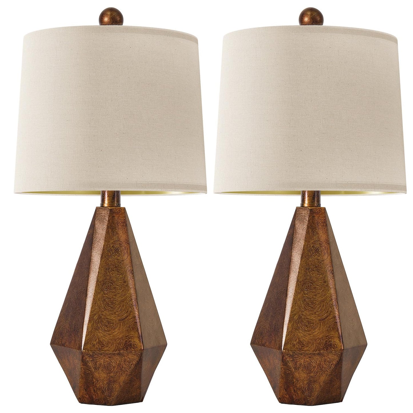 PoKat 20.25" Retro Farmhouse Table Lamp Set of 2 - Living Room & Bedroom Rustic Linen Bedside Nightstand Lamps for Kids, Study, Office - Resin, Suitable for Small Places