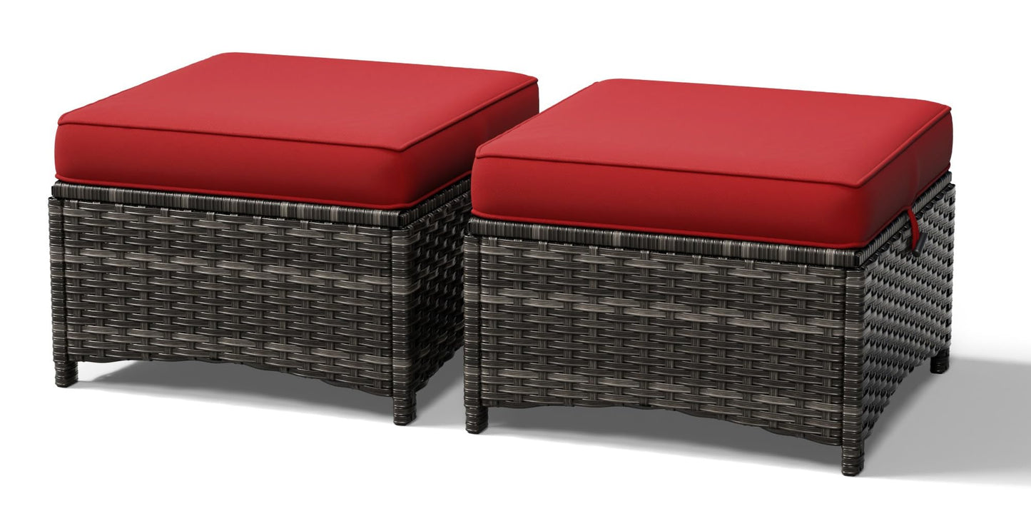 Joyside Outdoor Ottoman Set of 2, Patio Large Ottoman Foot Rest with Thickened Cushions, Outdoor Wicker Foot Stool for Porch, Deck Use