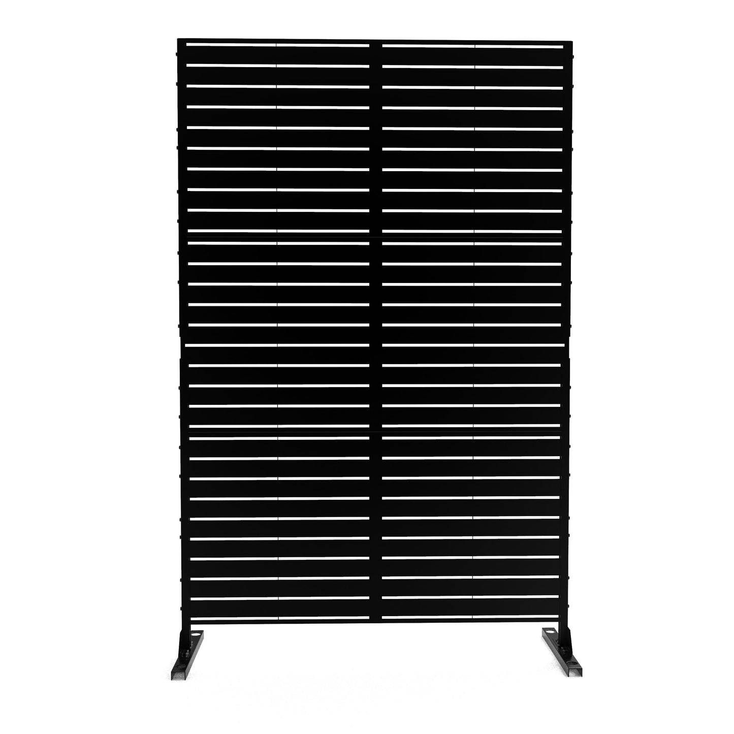 Metal Privacy Screen with Stand, 74" H×47" W Outdoor Privacy Screen for Deck Patio Lawn Garden (Black-Summer)