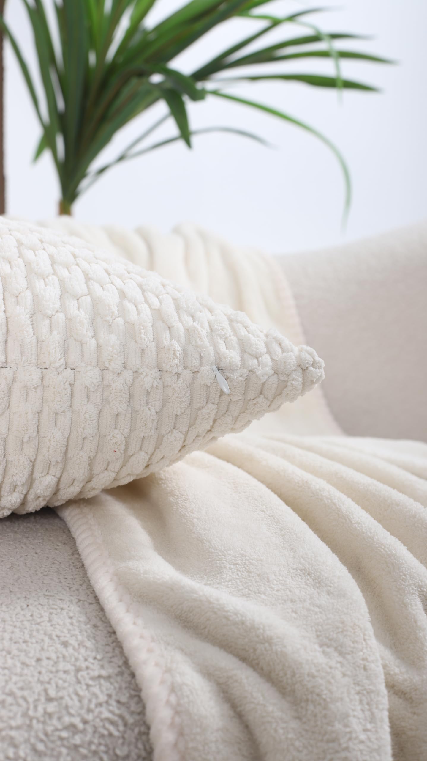 VAKADO Couch Throw Pillow Covers 16x16 Set of 4 Decorative Neutral Corduroy Boho Rustic Farmhouse Cushion Case Square for Home Decor Sofa Living Room Bed