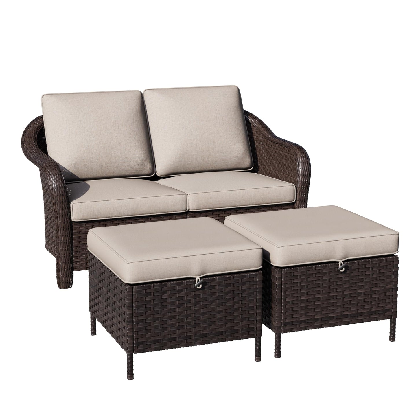 55 inch Outdoor Wicker 2 Seater Sofa, All-Weather Use Patio Rattan Loveseat with Seat and Back Cushion, Ideal for Porch, Backyard, Balcony, Poolside, Blue
