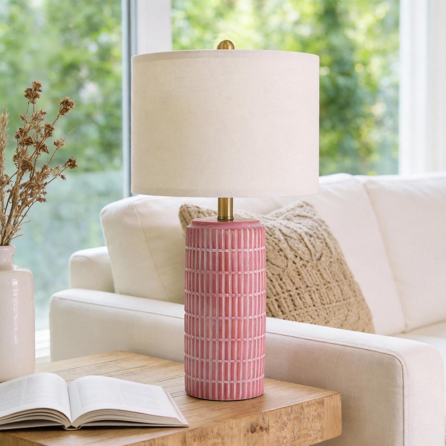 PoKat 23" Modern Ceramic Table Lamp Set of 2 for Living Room White Desk Lamps for Bedroom Farmhouse Bedside Nightstand Lamp House Warming Gifts New Home Decor End Table Lamps Gifts for Women Mom Beige