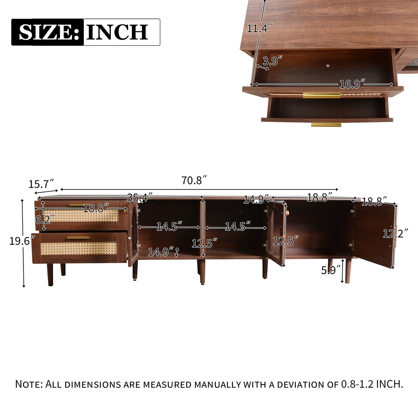 LKTART 67" Mid Century Modern TV Stand for 65/70/75/80" TVs,Entertainment Center with Sliding Doors and Drawers,Media Console for Living Room