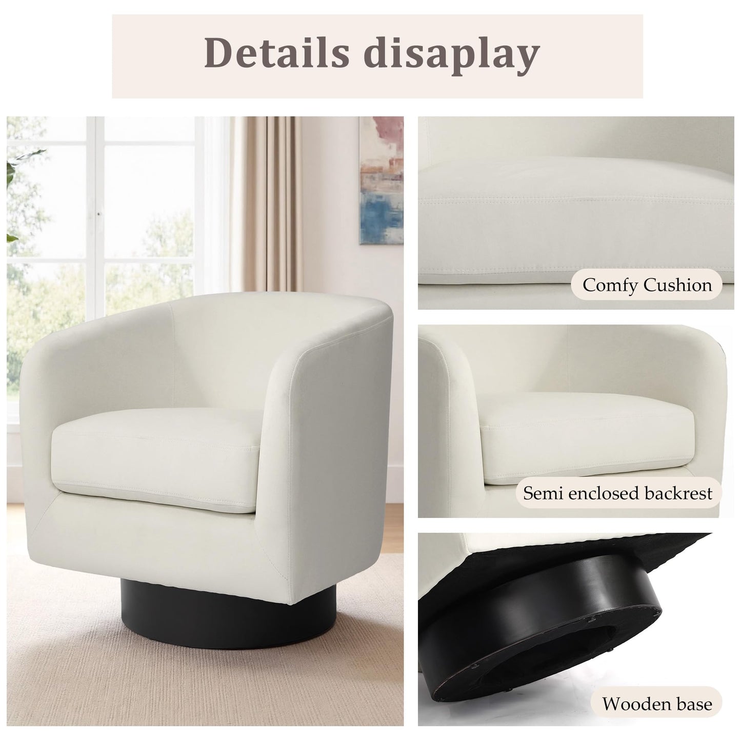 Swivel Barrel Accent Chairs Set of 2, Modern 360° Swivel Round Barrel Chair with Curve Back, Upholstered Velvet Fabric Armchair Single Sofa Club Chair for Living Room, Bedroom, Coffee