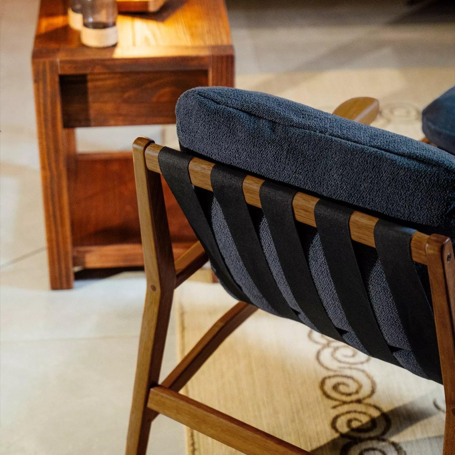 Grain Wood Furniture Solid Wood Mid Century Lounge Chair with Stone Gray Cushions