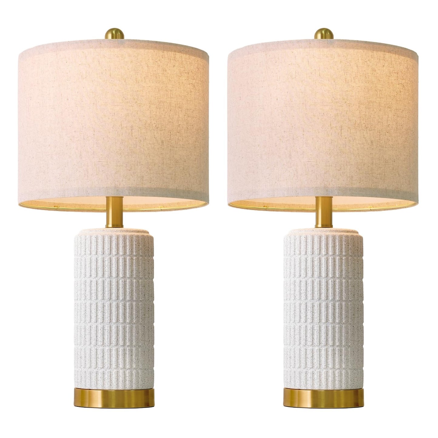 PoKat 20.75" Small Modern Ceramic Table Lamps Set of 2 for Bedroom, White Bedside Lamps for Night Stands, Farmhouse Desk Decor Gift Nightstand Table Lamps for Living Room End Table Beige