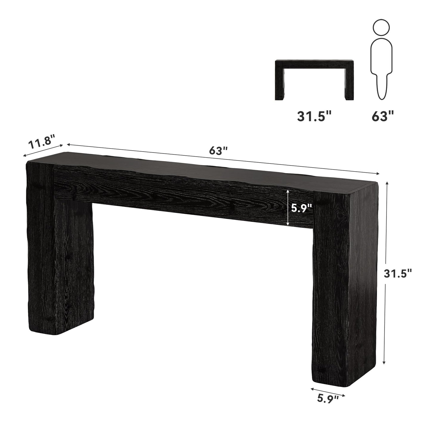 Solid Wood Console Table, 63-Inch Farmhouse Sofa Table Behind Couch for Entryway, Living Room, Foyer, Easy Assembly (Light Wood)
