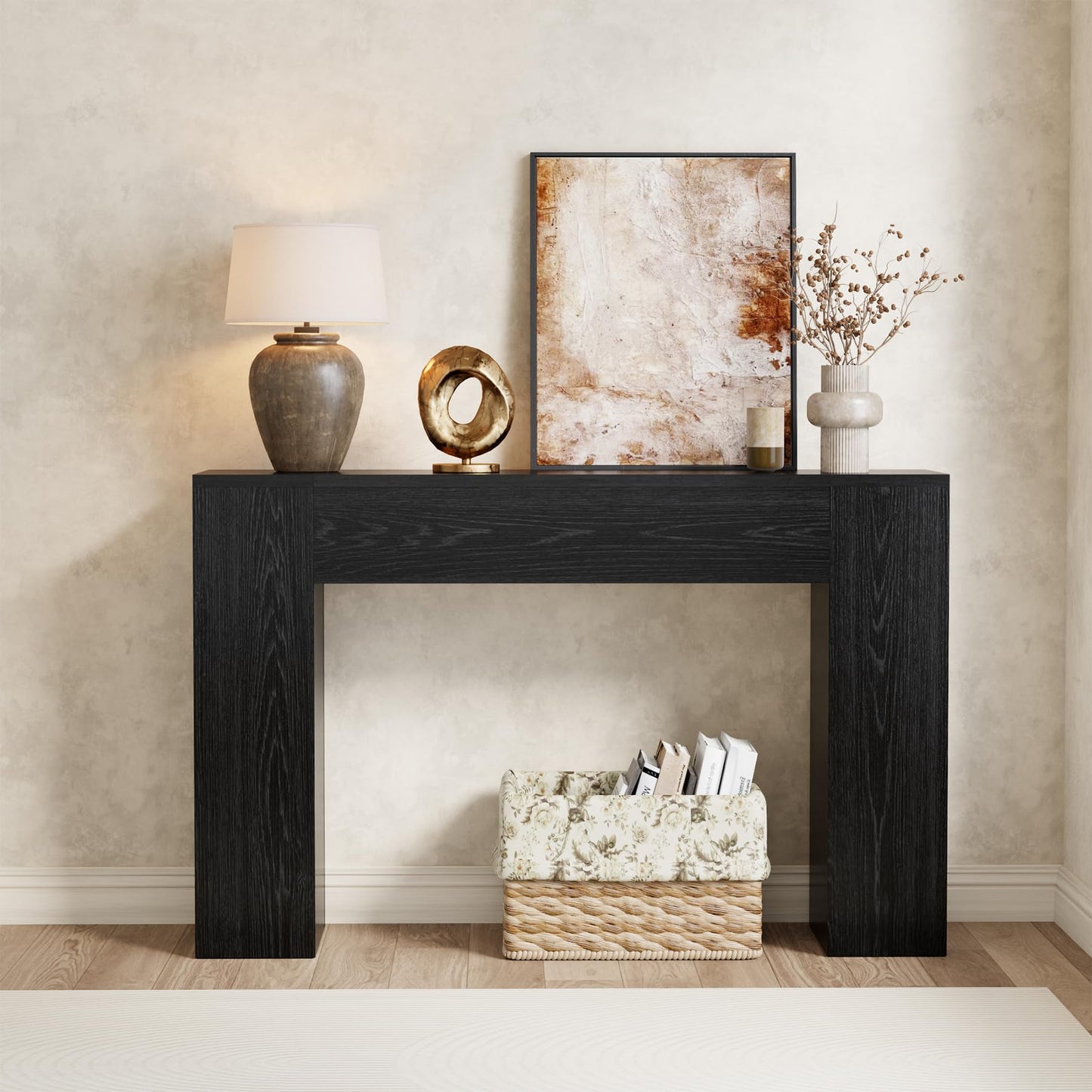 Wood Console Table for Entryway Living Room, 43-Inch Modern Sofa Table, Farmhouse Small Rectangular Accent Console with Wooden Double Base for Behind Couch Hallway Foyer Entrance, Light Oak Brown