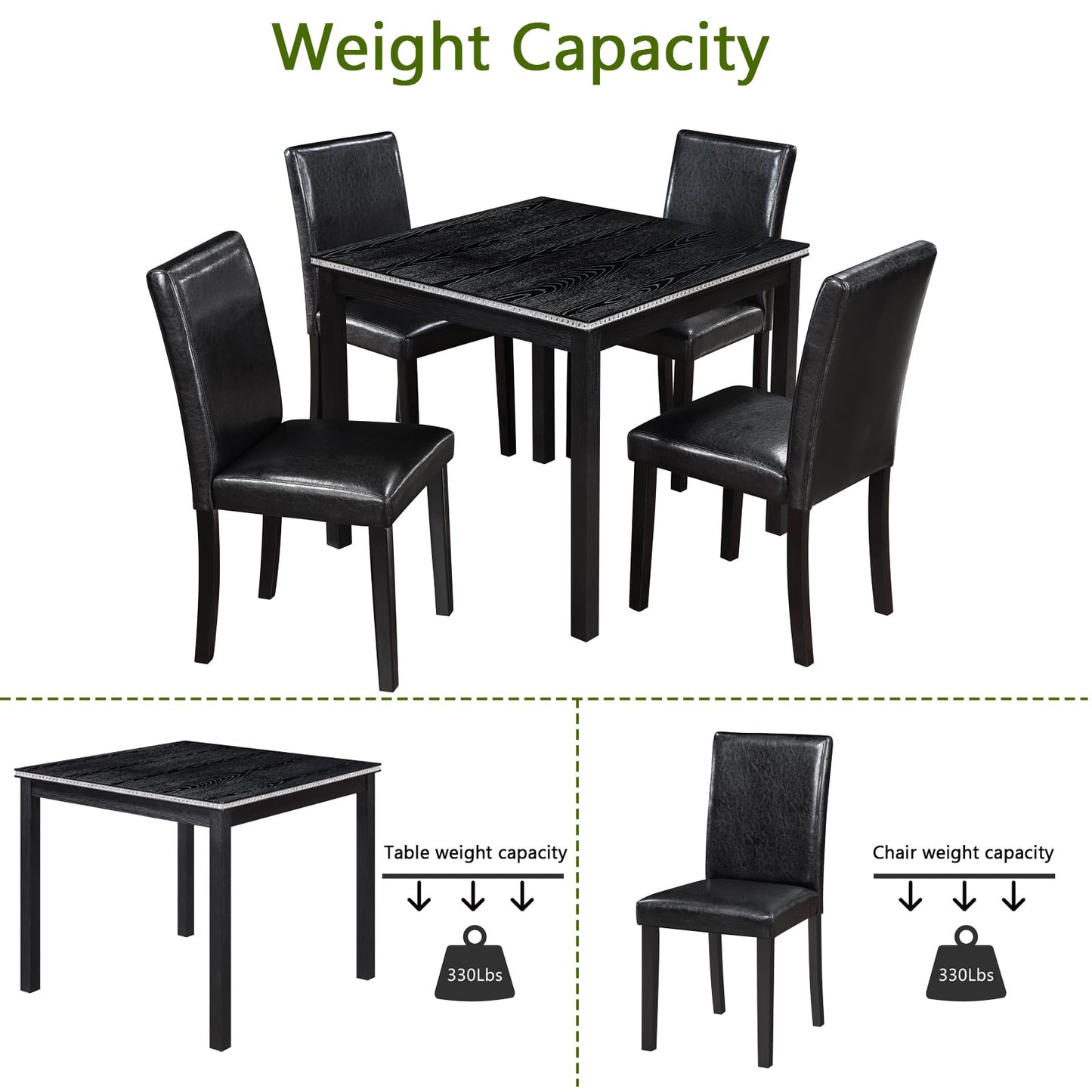 LKTART 5-Piece Kitchen & Dining Room Table and Chairs Sets,Small Square Kitchen Table with 4 Upholstered XX-Shaped Backrest Chairs,Walnut