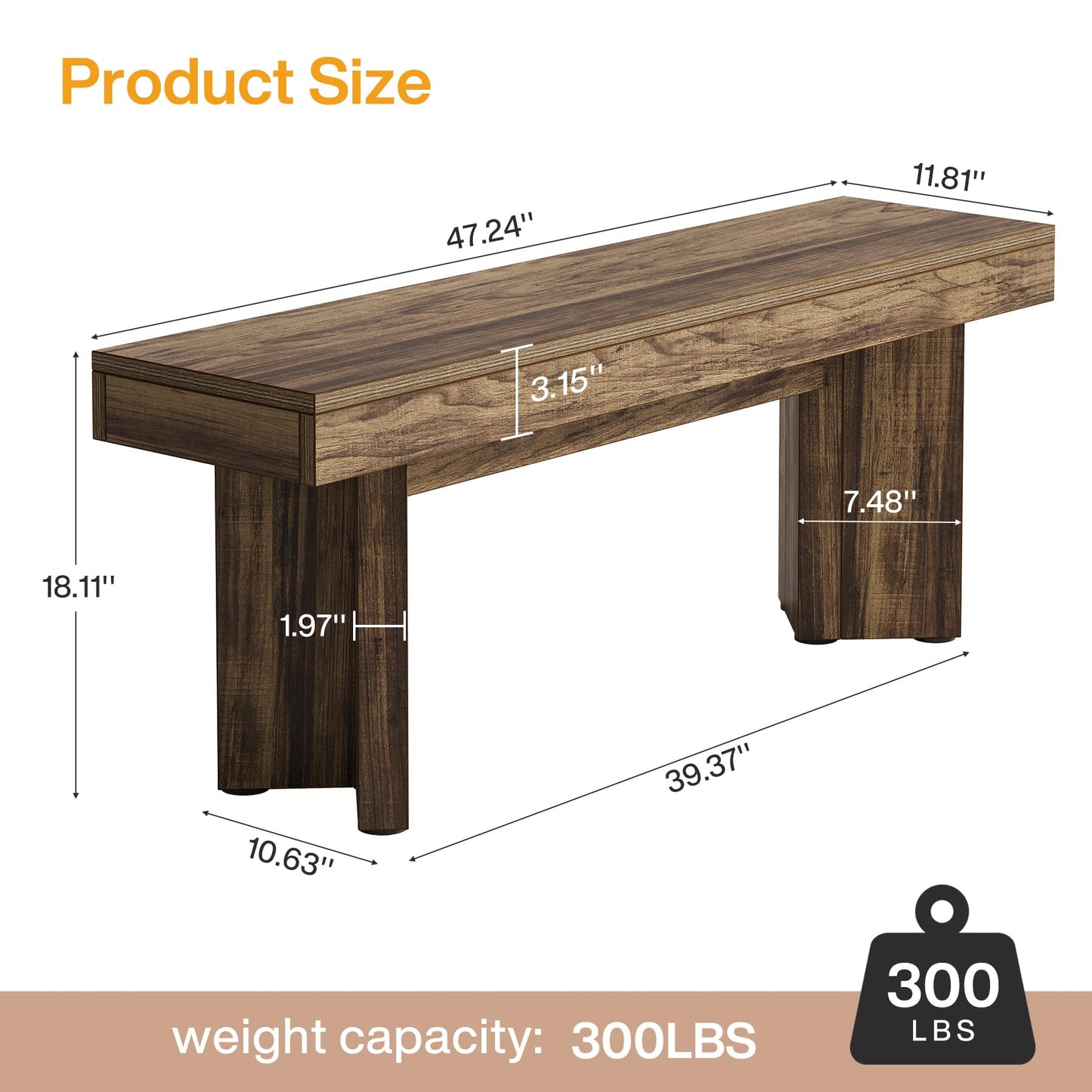 Tribesigns 47" Wooden Entryway Bench, Farmhouse Indoor End of Bed Bench, Long Table Benches Seat for Bedroom, Hallway, Foyer, End of Bed (Rustic Brown)