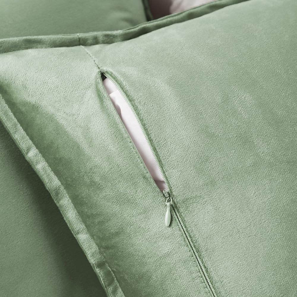 VAKADO Throw Pillow Covers 18x18 Set of 2 Olive Green Velvet Decor Decorative Couch Cushion Euro Xmas Pillowcases with Fringe Home Bed Decoration for Sofa Bedroom Office