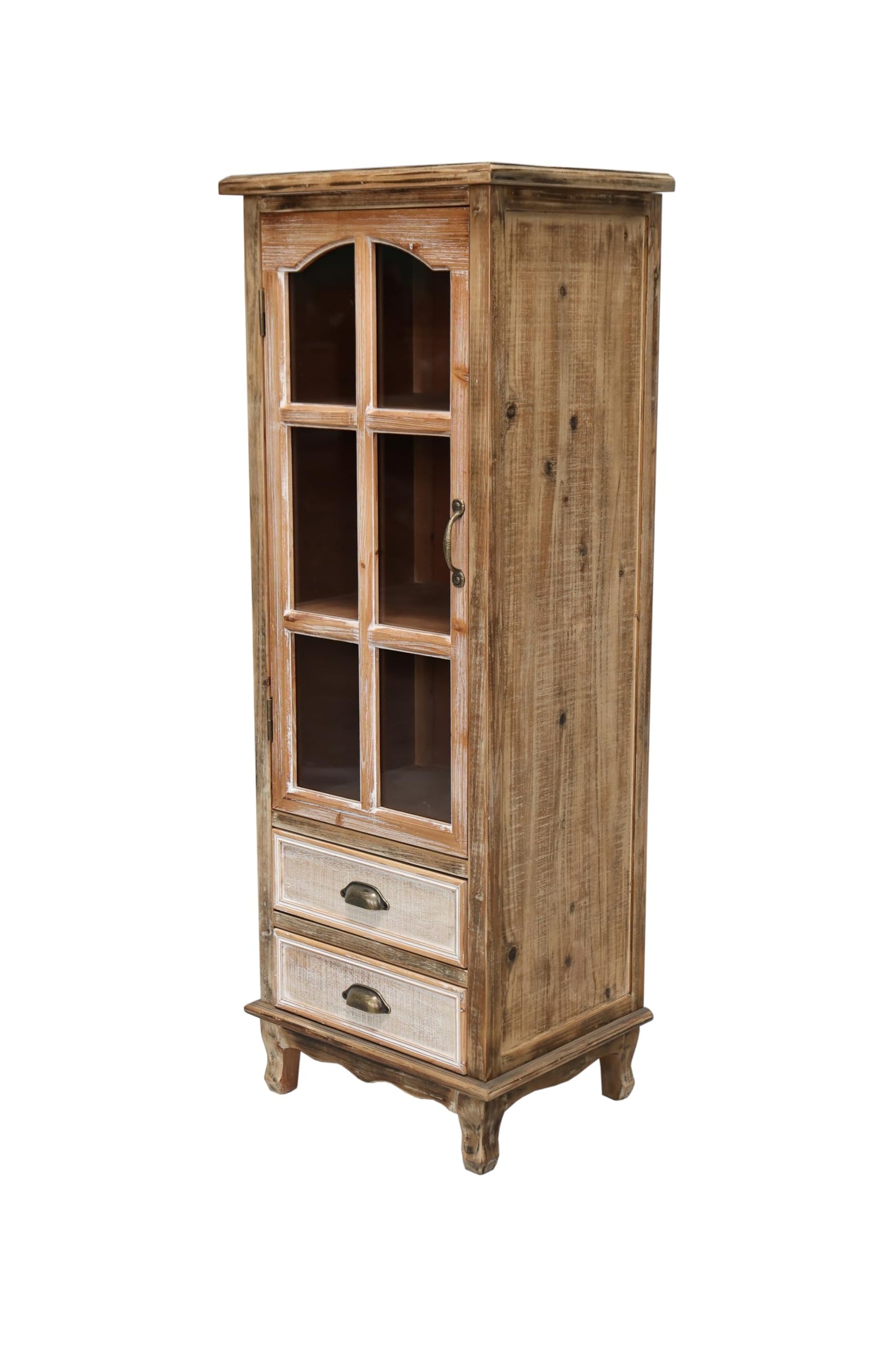 LKTART KTART 55'' Tall Kitchen Pantry Cupboard Storage Cabinet with Shelves & Drawer,French Country Accent Cabinet with Embossed Floral Metal Doors and Solid Wood Frame,Natural Wood