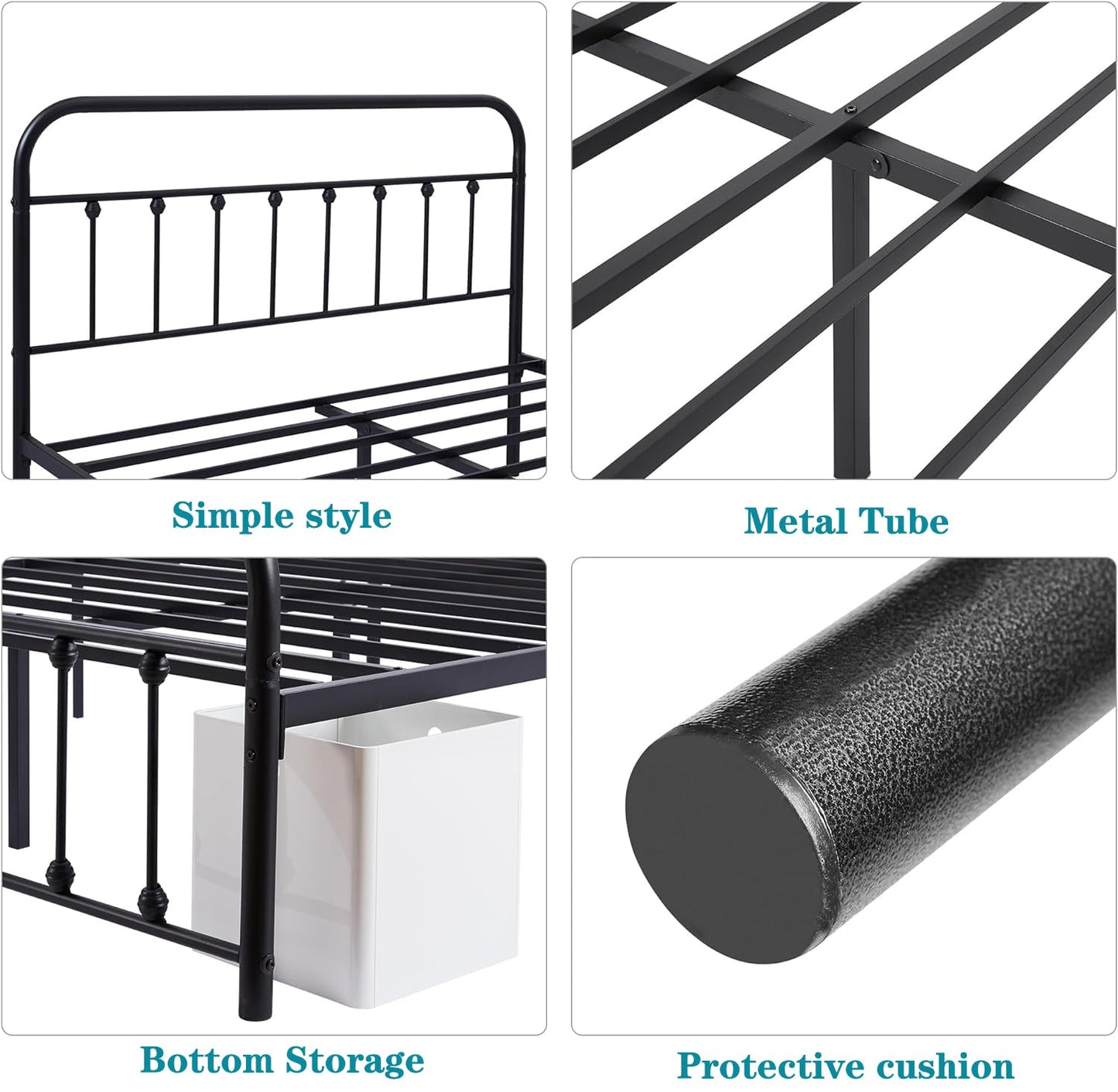 VECELO King Size Victorian Style Metal Bed Frame with Headboard/Mattress Foundation/No Box Spring Needed/Under Bed Storage and Strong Slat Support Purple Bronze