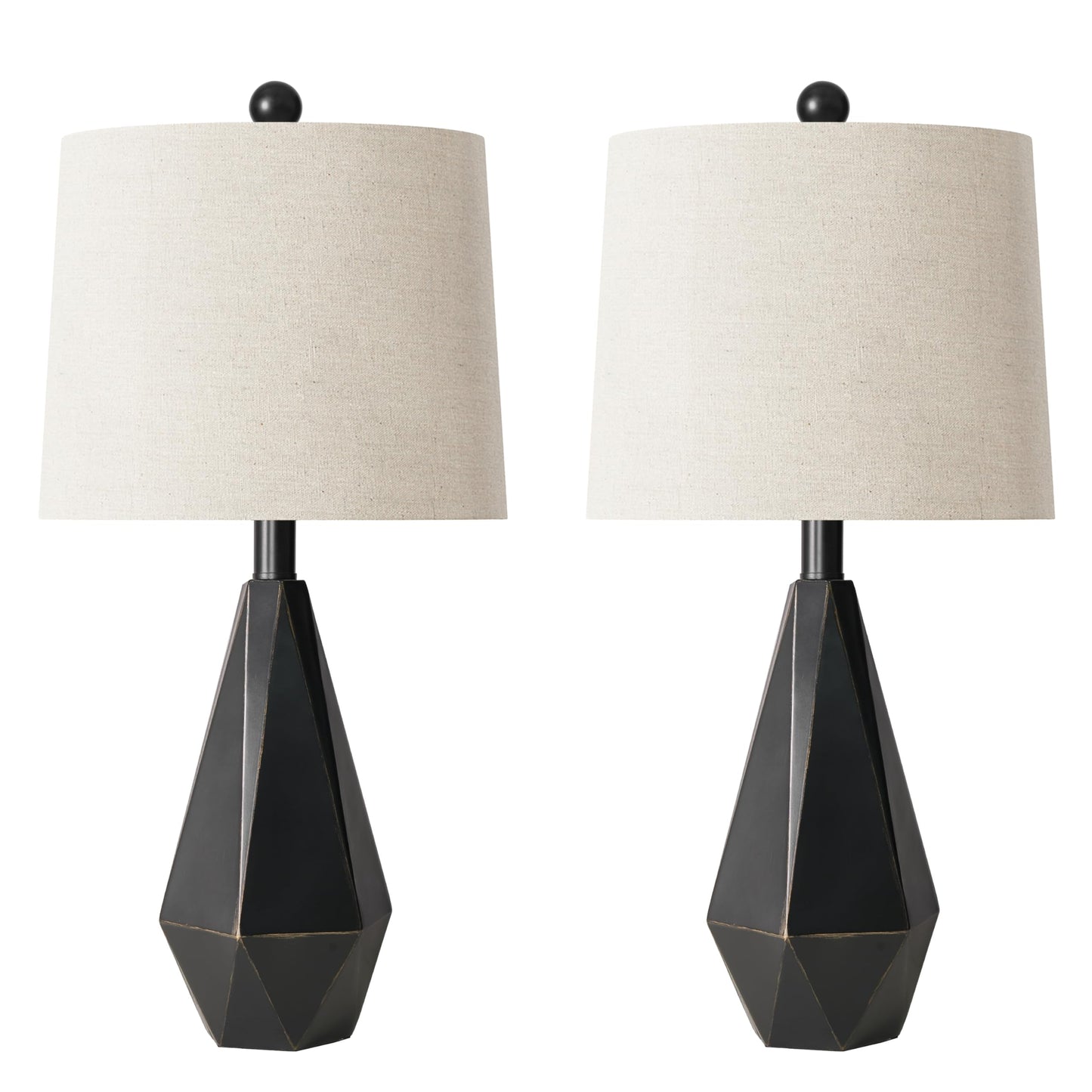 PoKat 20.25" Retro Farmhouse Table Lamp Set of 2 - Living Room & Bedroom Rustic Linen Bedside Nightstand Lamps for Kids, Study, Office - Resin, Suitable for Small Places
