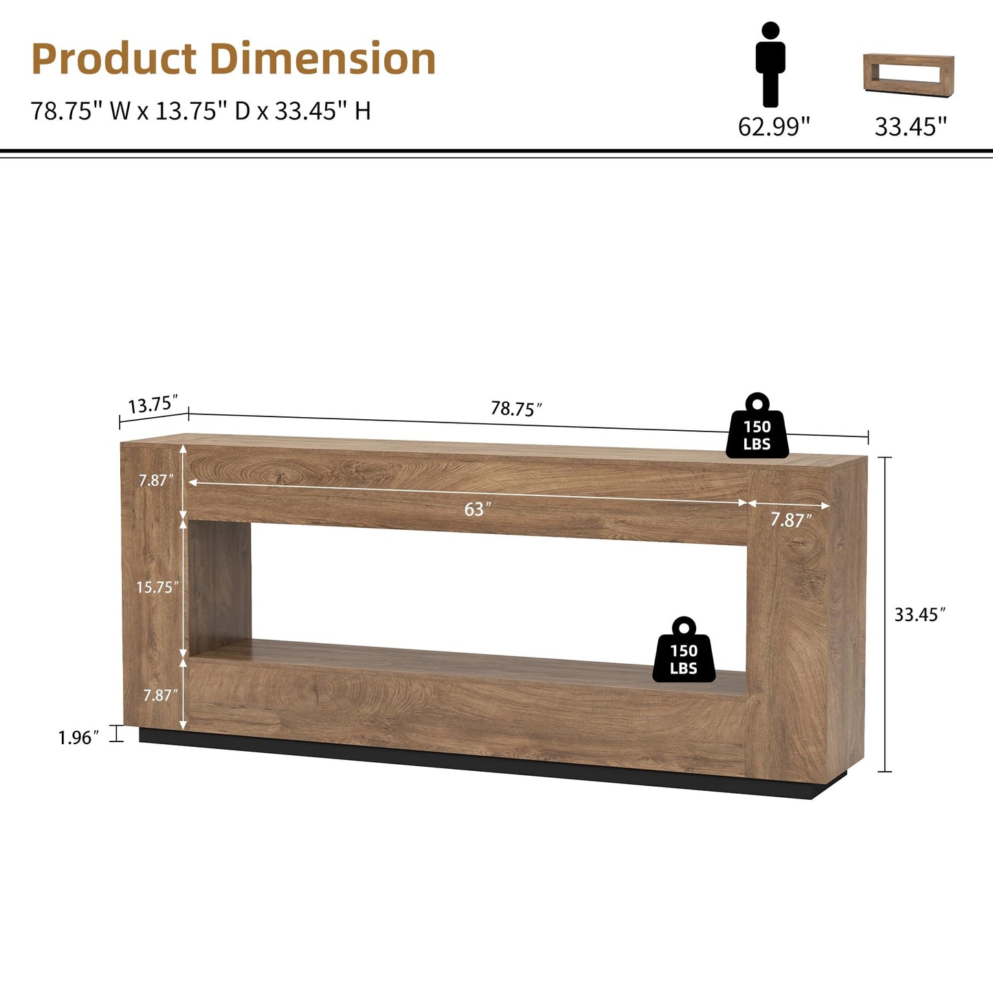 Epecoya 78 Inch Extra Long Console Table for Entryway, 2-Tier Wood Sofa Table Behind Couch with Storage Shelf, Farmhouse Entrance Table with Thickened Base for Living Room, Foyer, Hallway, Oak Brown