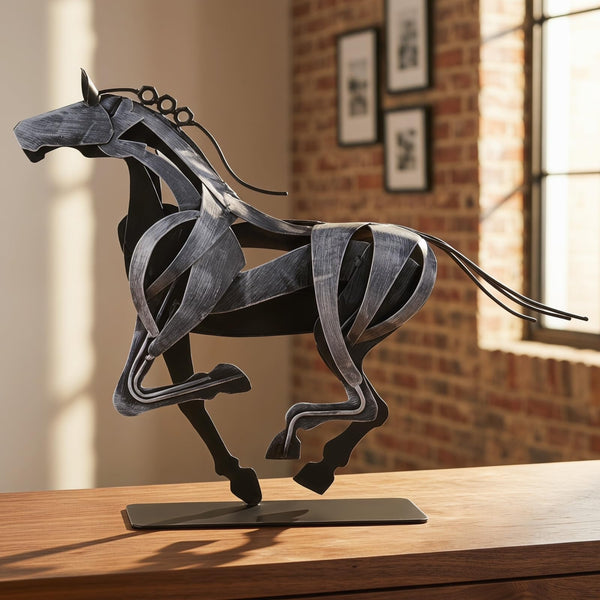 SunBlogs Art Horse Statue, Unique Metal Art Sculpture for Vintage Home Decor, Modern Decor, Gift for Horse Lovers (Blue)
