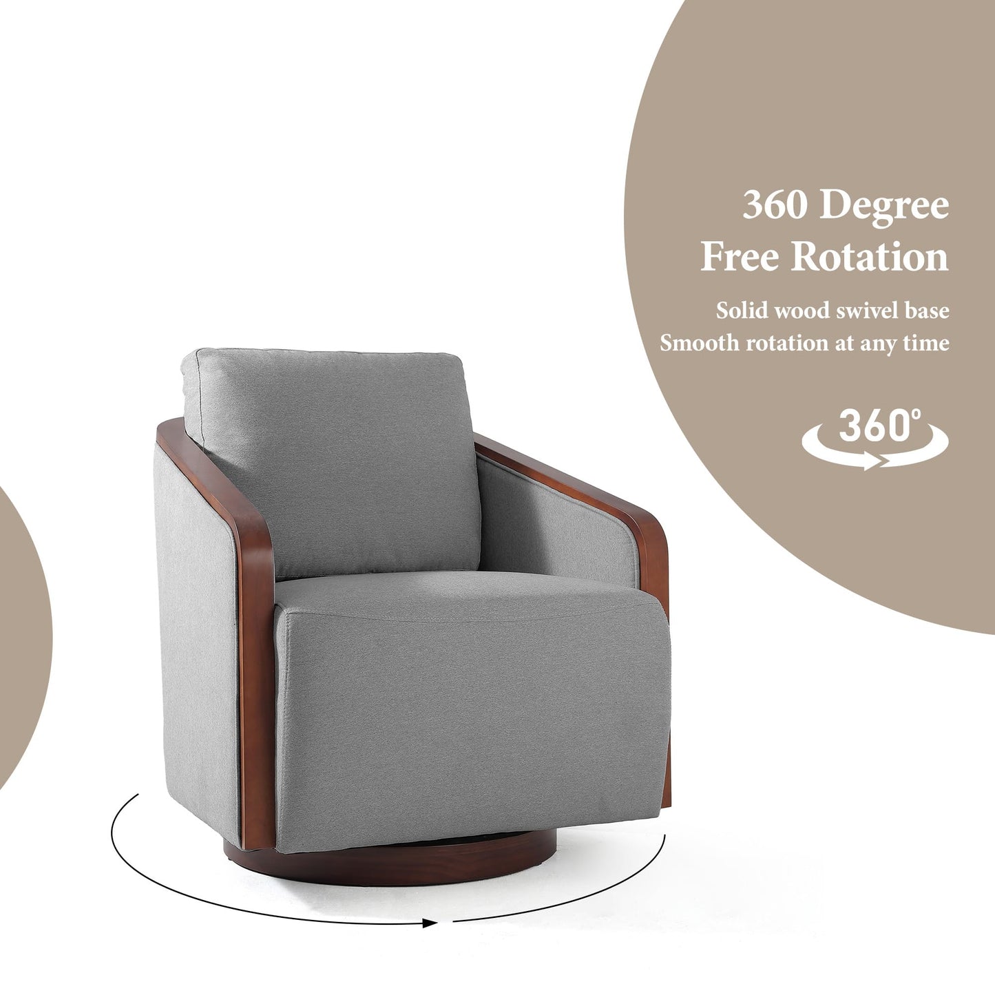 360° Swivel Barrel Chairs Set of 2, Upholstered Swivel Round Barrel Chair, Comfy Chenille Fabric Single Club Armchair Accent Chair for Living Room, Reading Room, Bedroom, Beige Brown