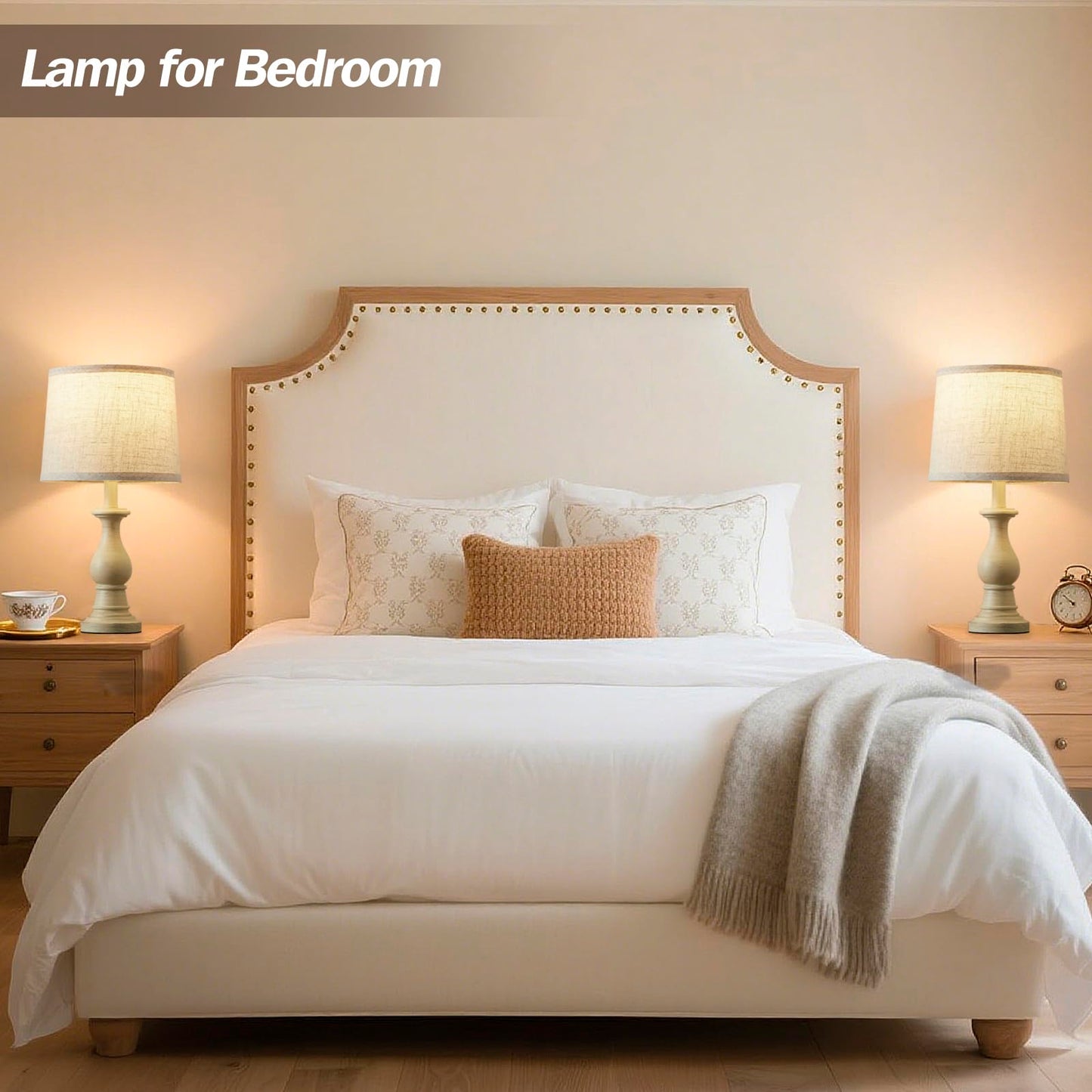 Vintage Table Lamp for Living Room Bedroom, 18.5" Farmhouse Bedside Lamps Nightstand Lamp Set of 2, Table Lamps with Oatmeal Linen Lamp Shades, 2 LED Bulbs Included