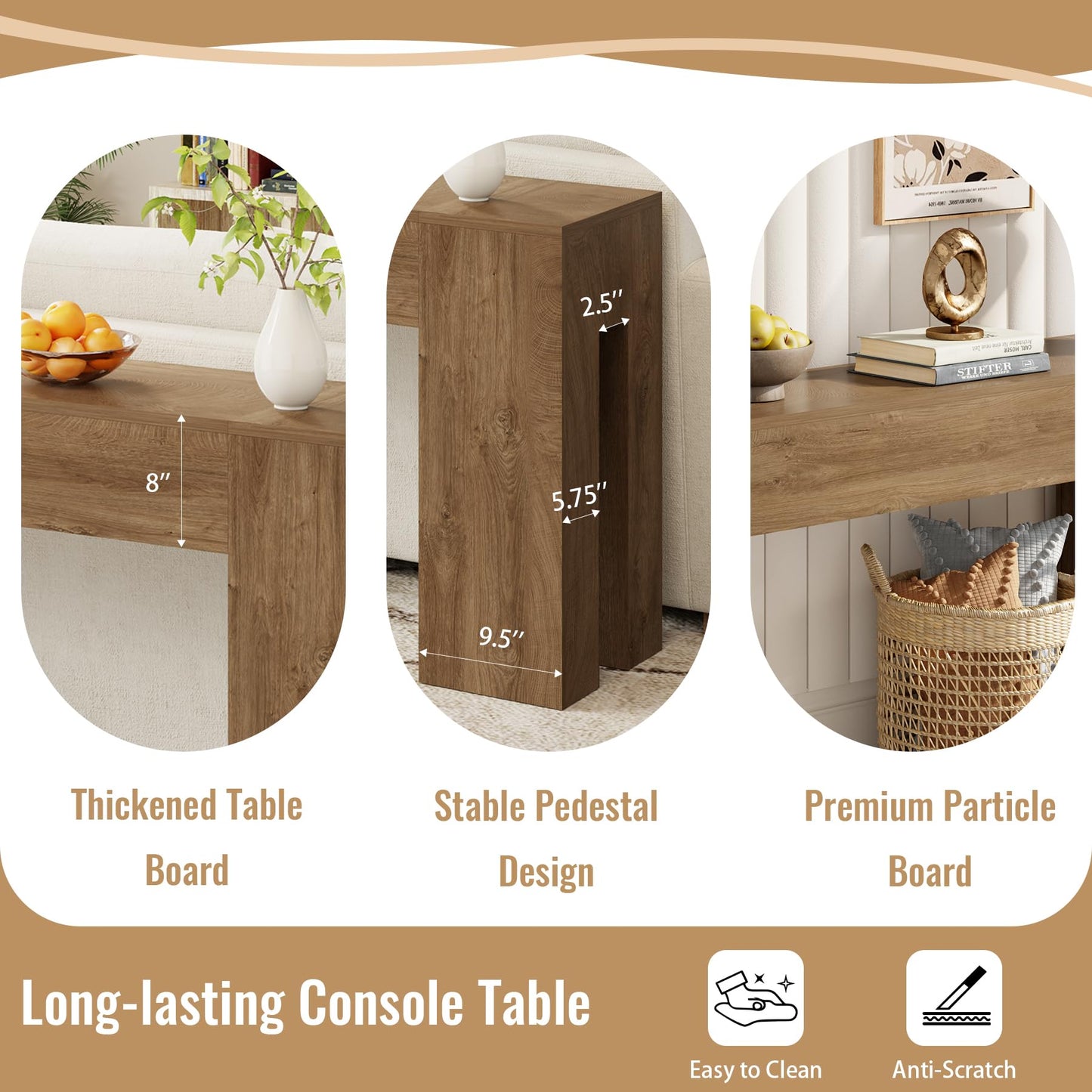 Epecoya Extra Long Sofa Console Table for Entryway Living Room, 79-Inch Farmhouse Wood Behind Couch Table, Rectangular Accent Console with Wooden Double Base for Hallway Foyer Entrance, Natural Oak
